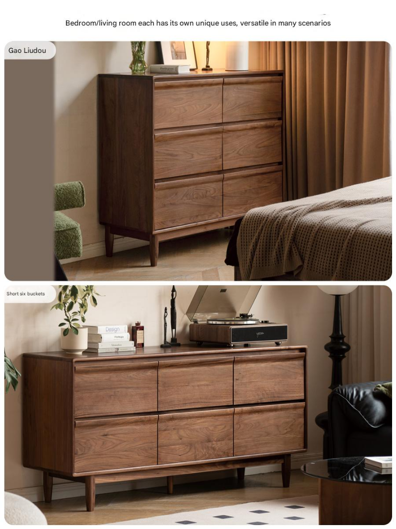 Solid Black Walnut Wood Dresser - 6-Drawer Bedroom Storage Furniture for Master Bedroom, Guest Room & Nursery Organization