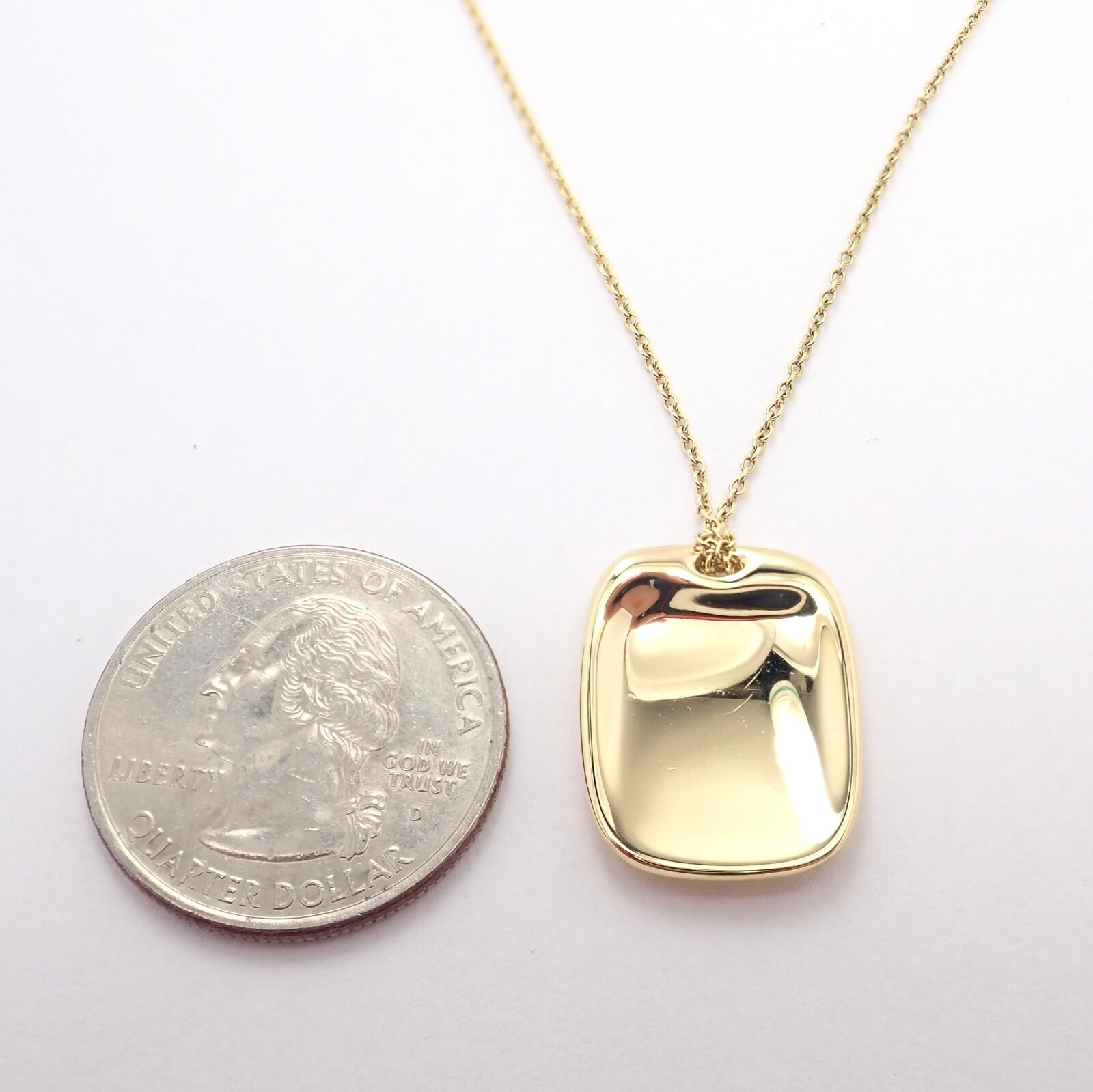 Tiffany & Co 18k Yellow Gold Rectangle Concave Disc ID Necklace - Elegant Personalized Jewelry for Women - Perfect for Gifts, Anniversaries & Special Occasions