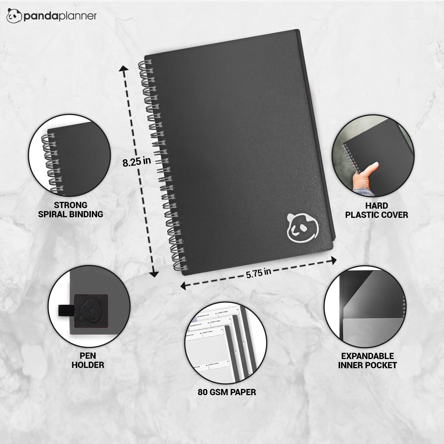 Panda Planner 2025 Undated Weekly Planner - Spiral Bound 5.75” x 8.25” To-Do List Notebook with Habit Tracker | 52 Weeks Calendar for Productivity | Perfect for Home, School, Office & Daily Planning | Black