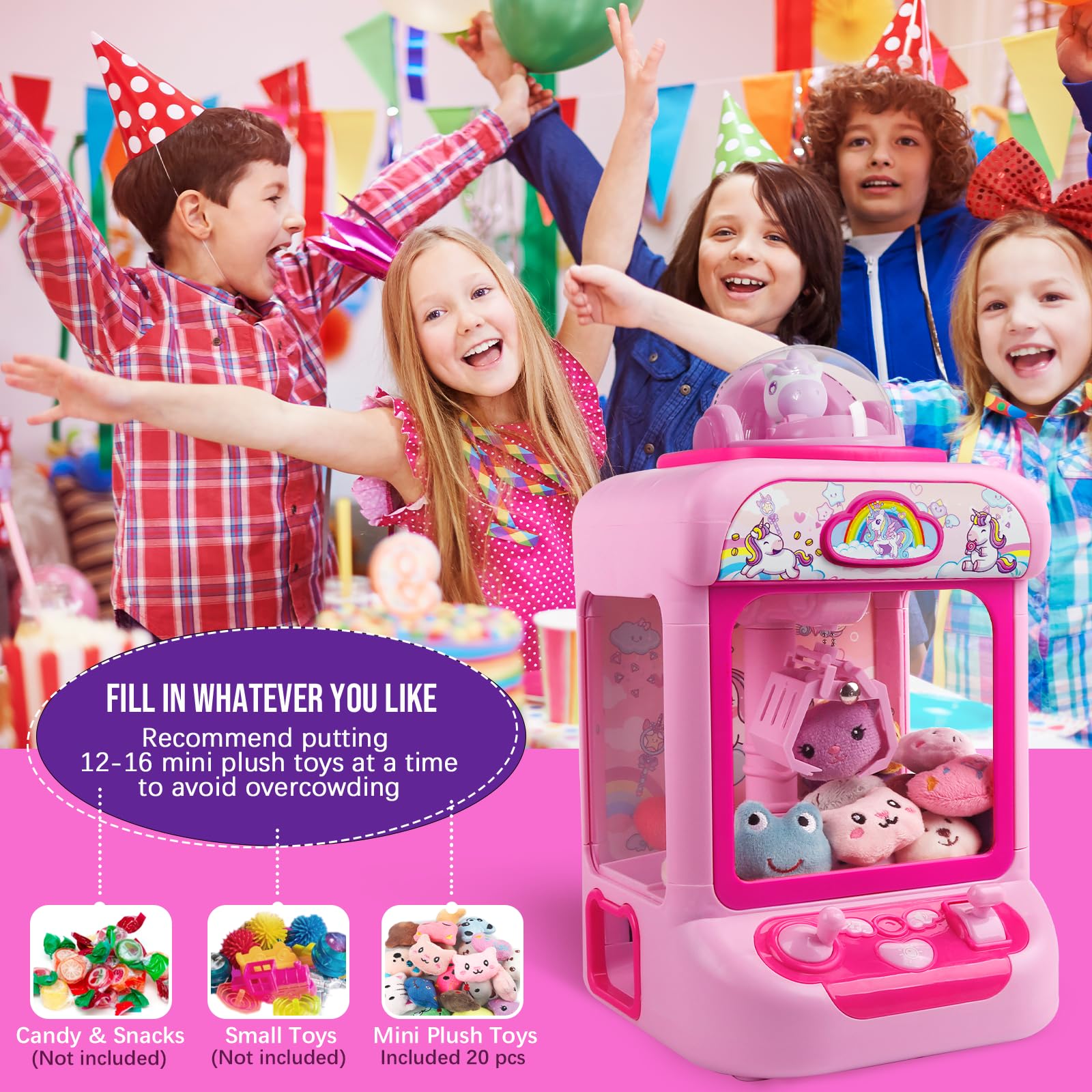 **TingingYuli Unicorn Claw Machine for Kids - Mini Candy Grabber & Prize Dispenser Toy with 20 Plush Toys - Fun Electronic Arcade Game for Girls & Boys - Perfect for Christmas, Easter & Birthday Gifts - Great for Parties, Playrooms & Family Game Nights**