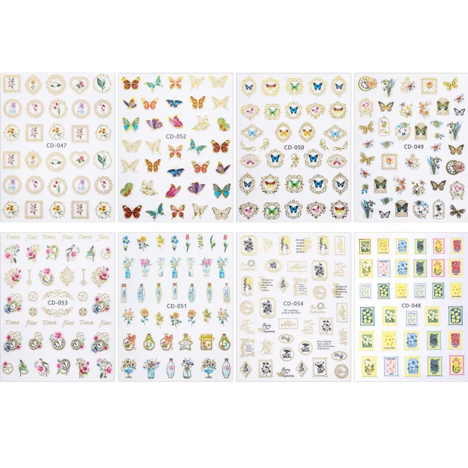 RUNRAYAY 8Pcs Floral Nail Art Stickers - Spring Summer 3D Self-Adhesive Nail Decals for Women, Girls & Kids | DIY Nail Design Decorations for Parties, Weddings & Everyday Wear