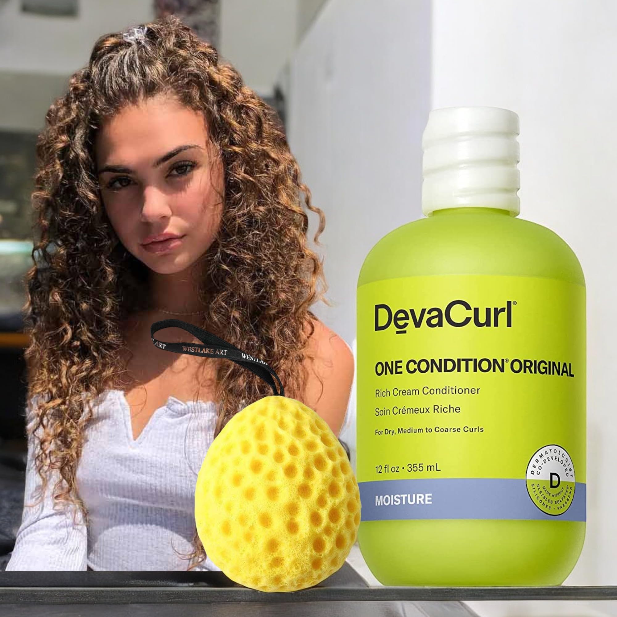 12 oz Deep Moisturizing Conditioner for Curly Hair - Frizz Control, Hydration & Tangle Fighting with Enhanced Curl Definition | Original Formula | Bundle with 2 Bath Sponges | Perfect for Daily Hair Care & Shower Routine