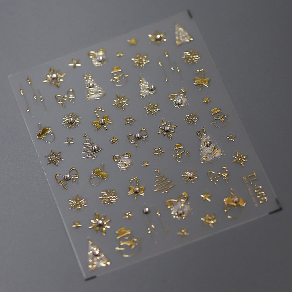 PrettyDiva 3D Christmas Nail Art Stickers - Self-Adhesive Holiday Nail Decals with Gold Charms for DIY Winter Nail Decoration | Perfect for Christmas Parties, Gift Giving & Festive Nail Art Designs