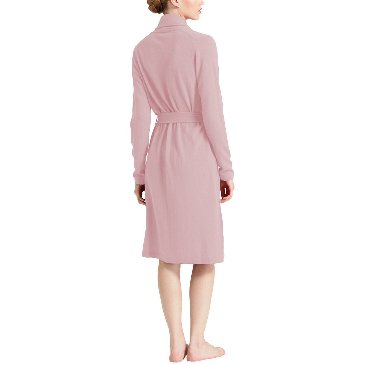 Parisbonbon Women's 100% Cashmere Shawl Collar Robe - Soft Shell Pink Size S - Luxurious Loungewear for Home Relaxation & Spa Days