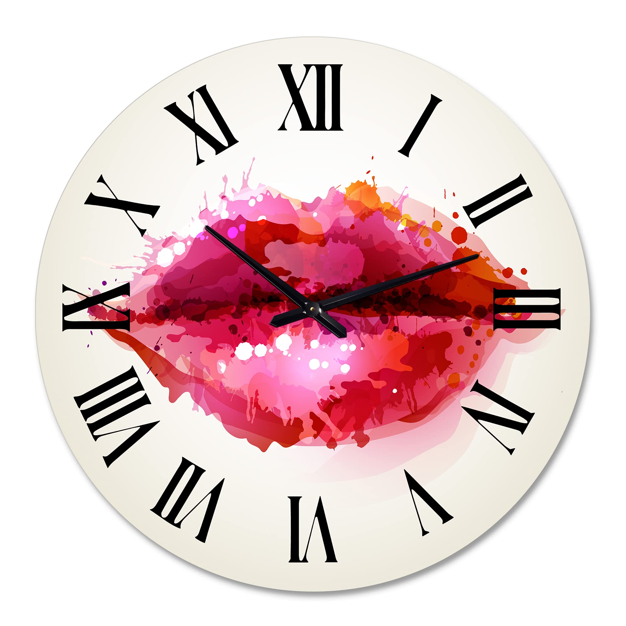 DesignQ Modern Abstract Red Lips Wall Clock - Large Decorative Wall Clock for Living Room, Bedroom, Office | Unique Home Decor Gift Idea