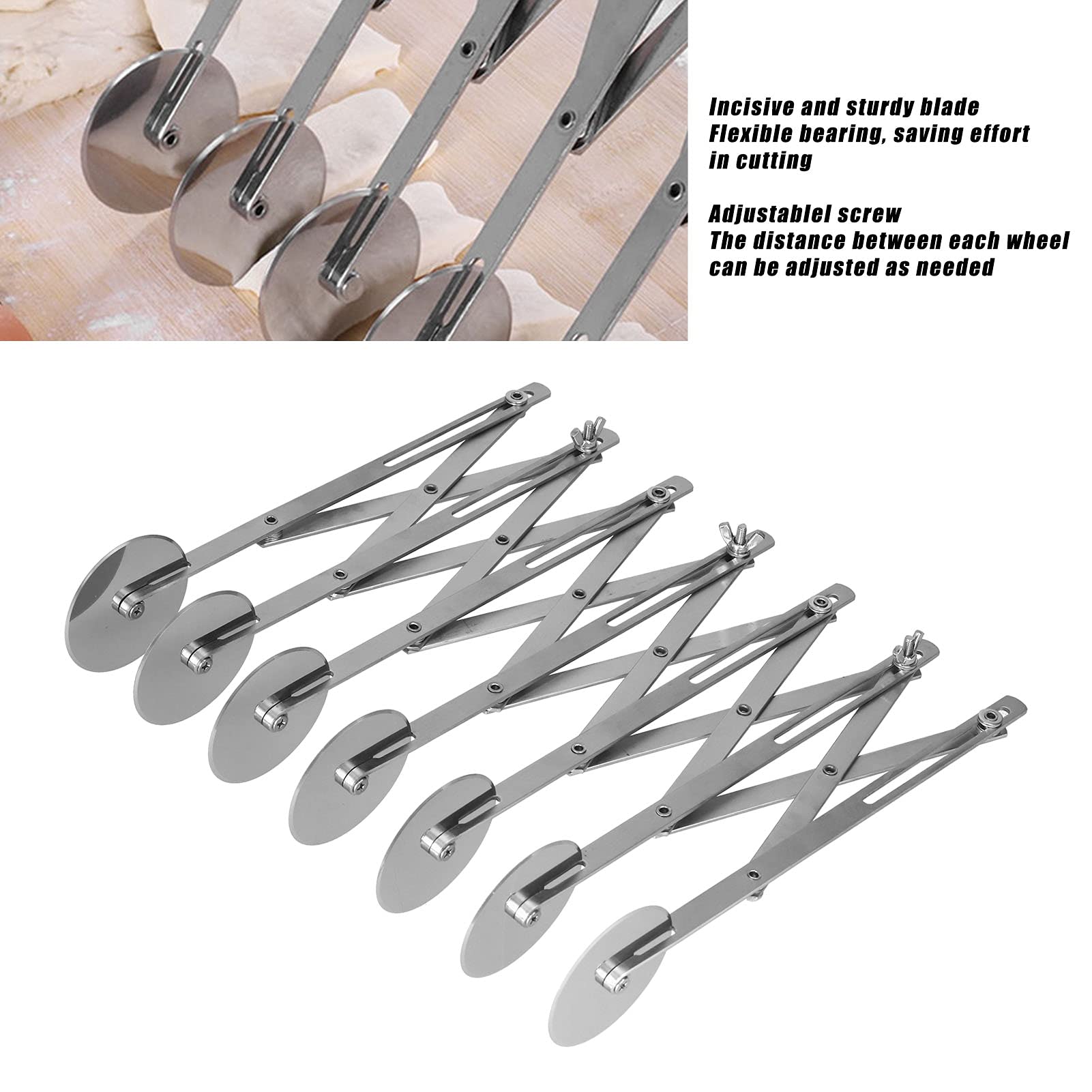 Expandable Multi-Round Pastry Cutter - Stainless Steel Baking Tool with Non-Stick Wheels for Dough, Pizza, Cakes & Pastries (7-Round Knife) | Perfect for Home Bakers & Professional Kitchens