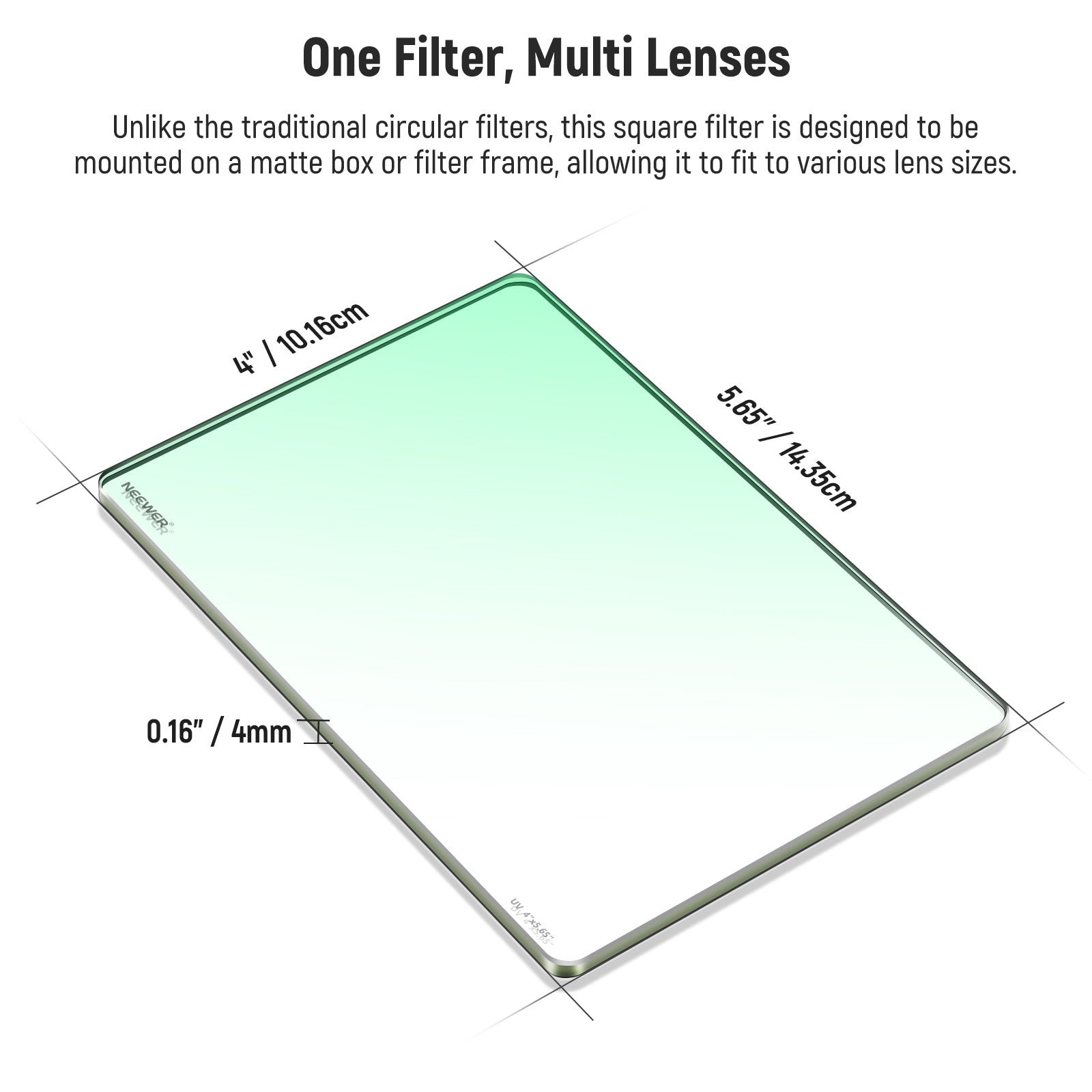 NEEWER 4x5.65 Inch Square UV Filter for DSLR Camera - Reduce Glare & Protect Lens for Photography & Videography