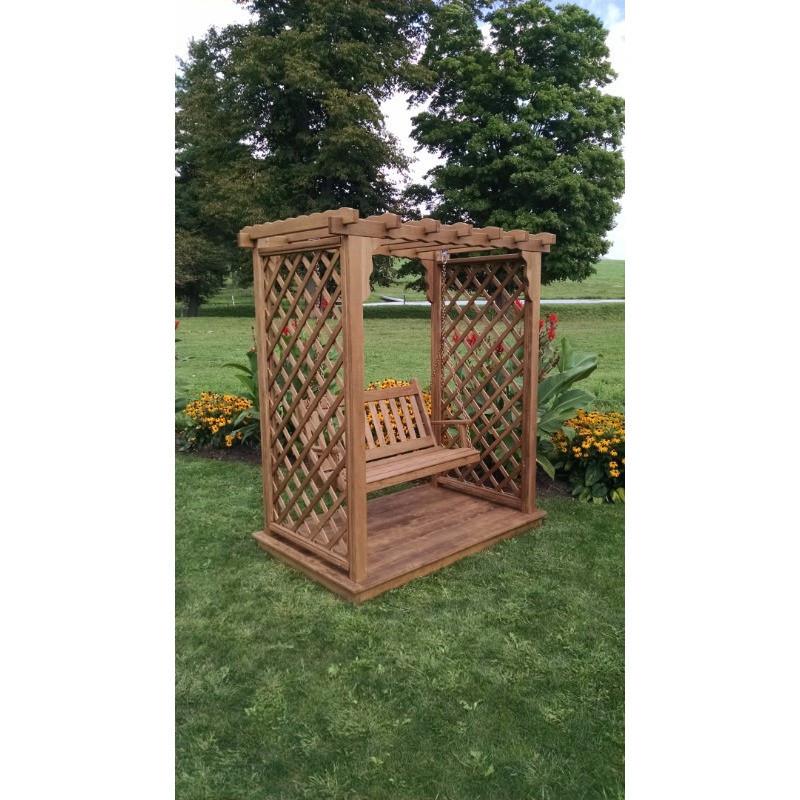 Amish Handcrafted Pine Covington Arbor with Deck & Swing - Rustic Outdoor Garden Structure for Patio, Backyard & Porch Relaxation