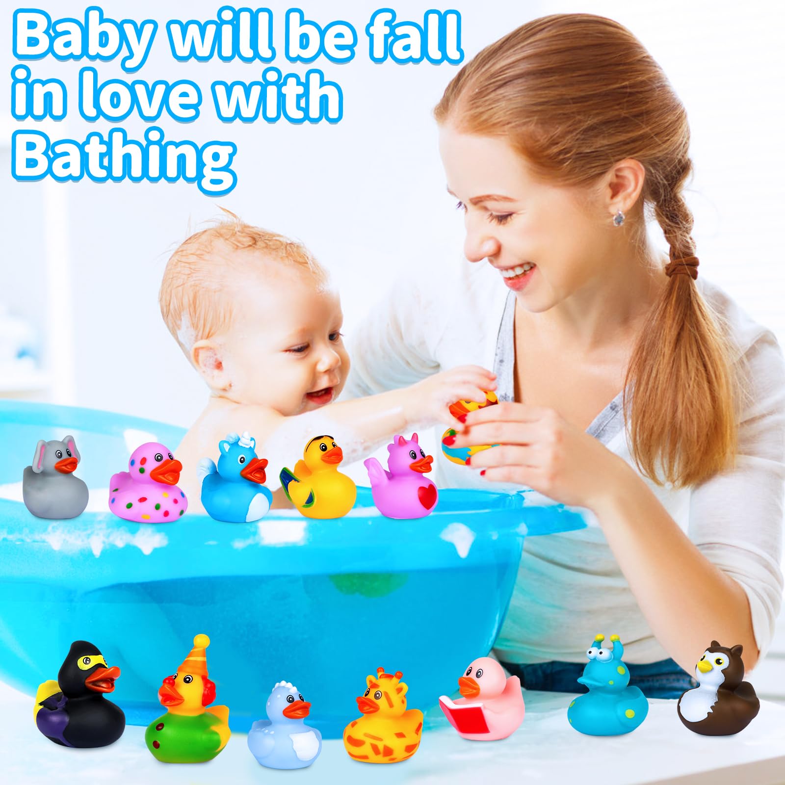 Boogem Baby Bath Toys - 25 Pack Mini Rubber Ducks for Toddlers & Kids | Safe Water Toys for Pool, Bathtime & Jeep Ducking | Fun Party Favors & Birthday Gifts for Boys & Girls