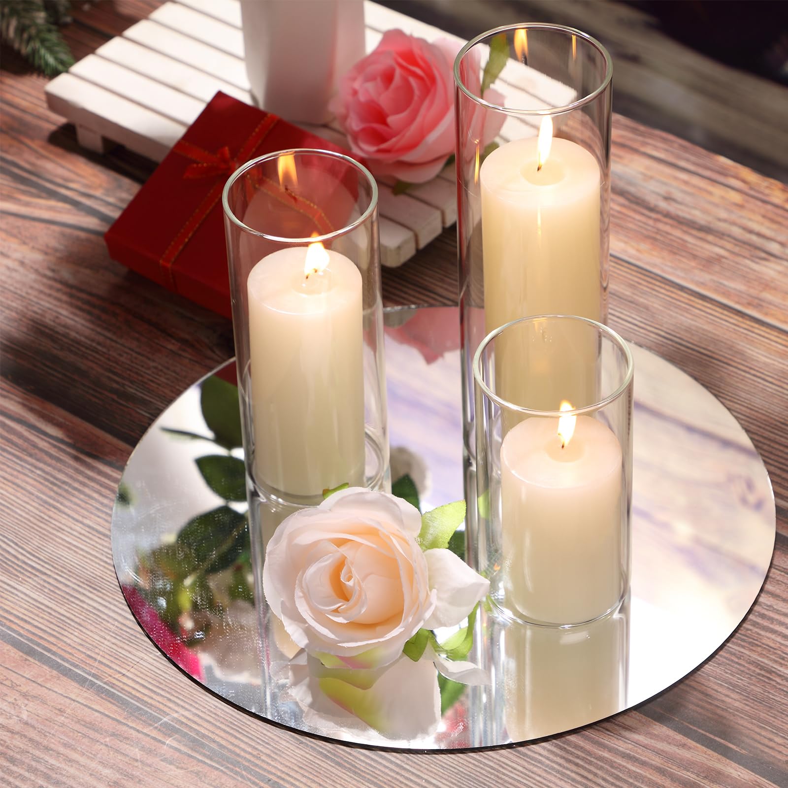 Shihanee 36 Pcs Ivory White Pillar Candles with Clear Glass Cylinder Vases - 18 Sets (2.6