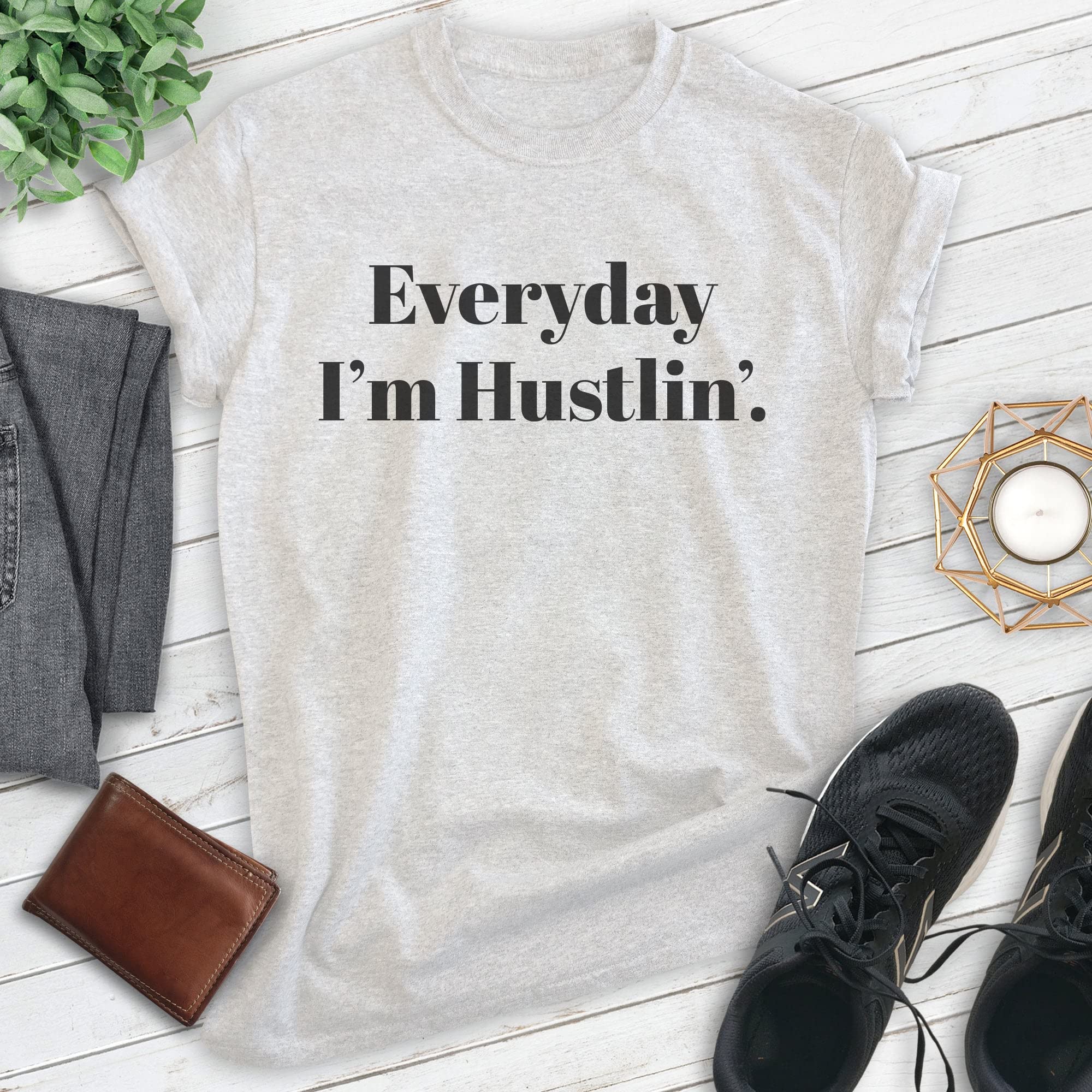 EVERTREE CLOTHING Everyday I'm Hustlin T-Shirt - Unisex Funny Hustle Motivational Tee for Men & Women - Perfect for Gym, Workout & Entrepreneur Lifestyle