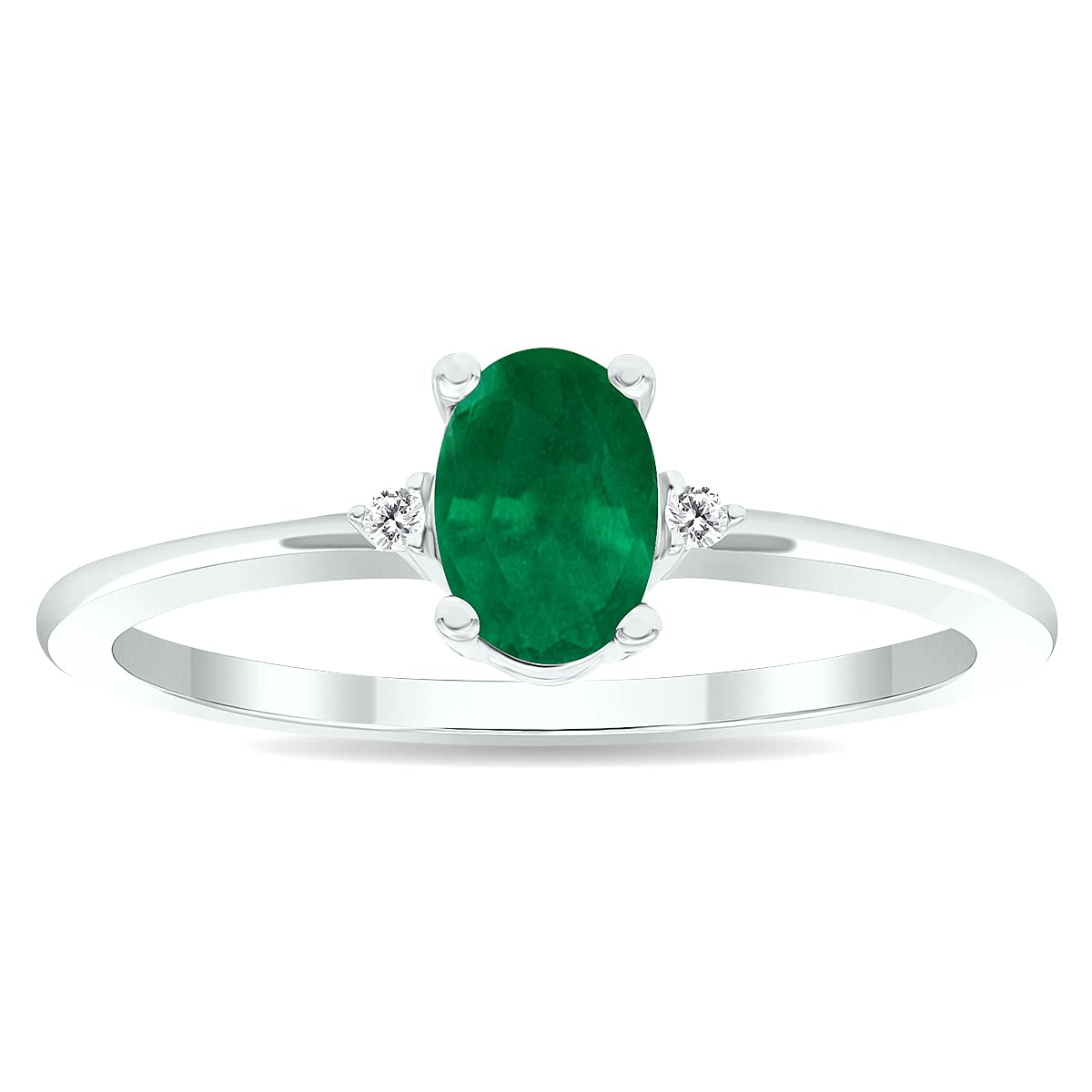 10K White Gold Women's Emerald and Diamond Classic Band Ring – Elegant Jewelry for Weddings, Anniversaries & Special Occasions