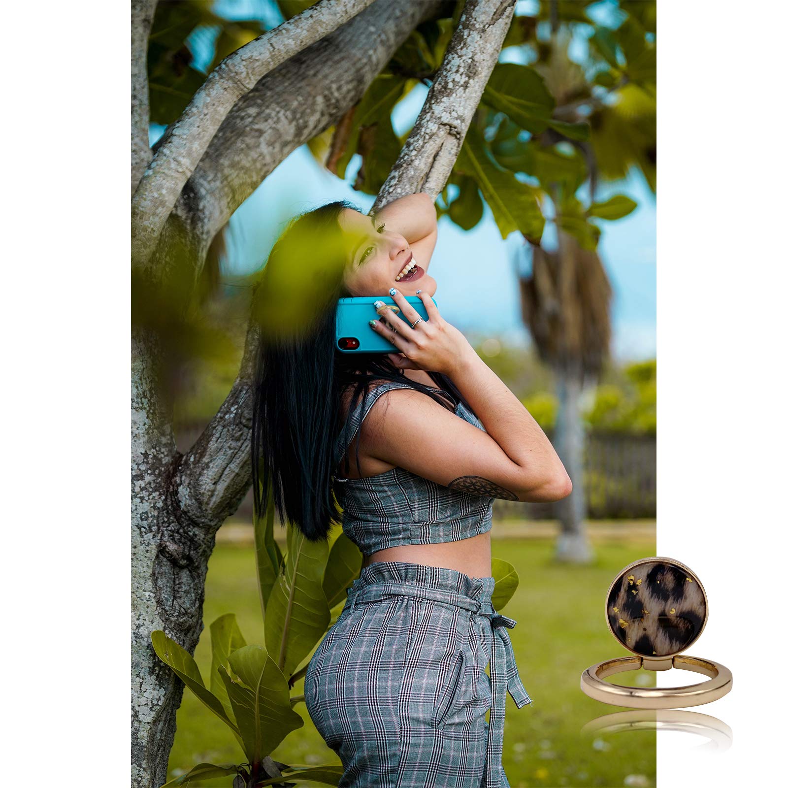 Universal Phone Ring Holder Stand - 360° Rotating Finger Grip with Marble Design, Wireless Charger Friendly, Compatible with All Smartphones (Yellow Gold) - Perfect for Hands-Free Viewing, Gaming, and Video Calls