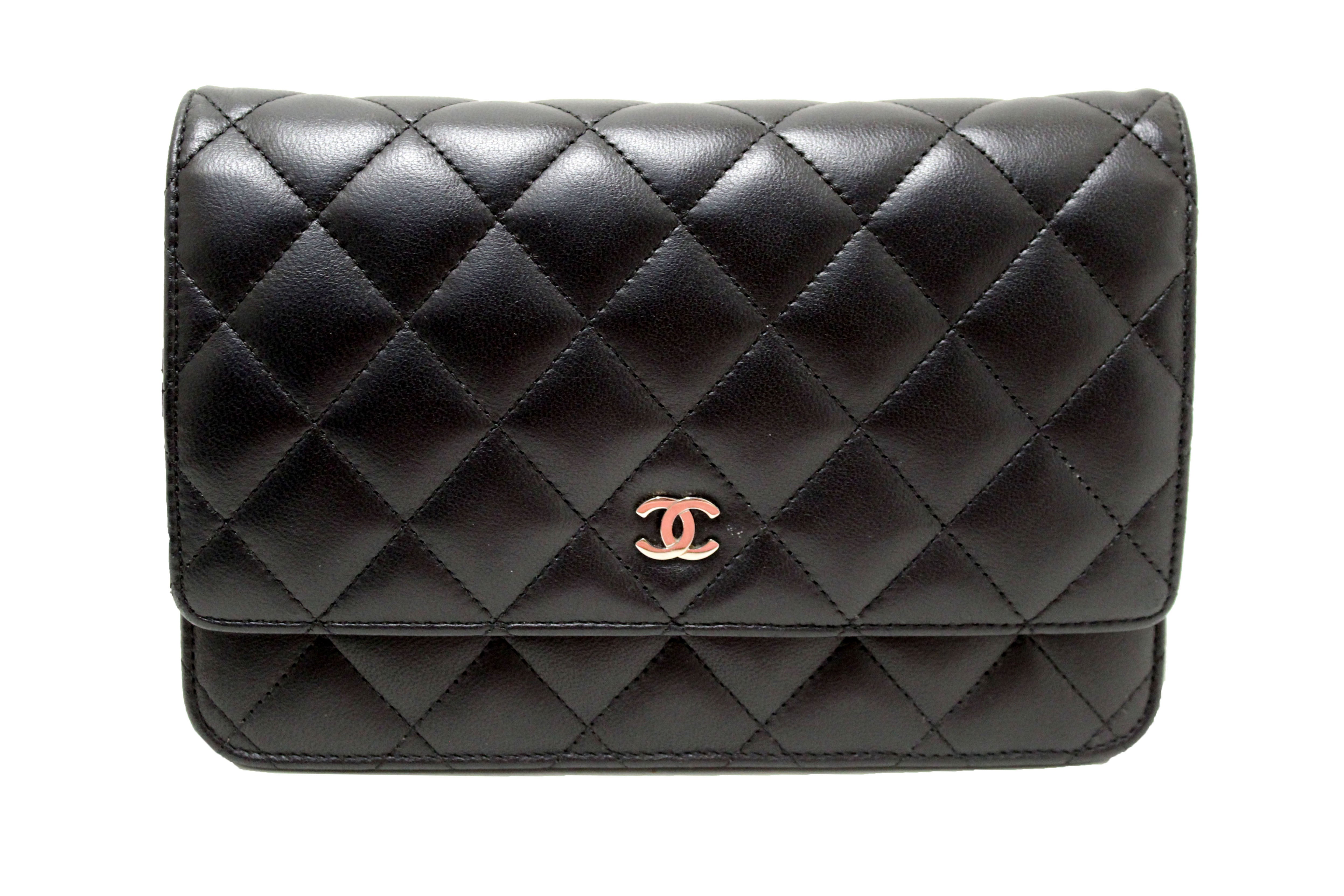 Authentic Chanel Black Quilted Lambskin Leather Wallet On Chain WOC Messenger Bag for Women - Luxury Crossbody Purse with Gold-Tone Hardware, Perfect for Evening Events, Parties & Date Nights