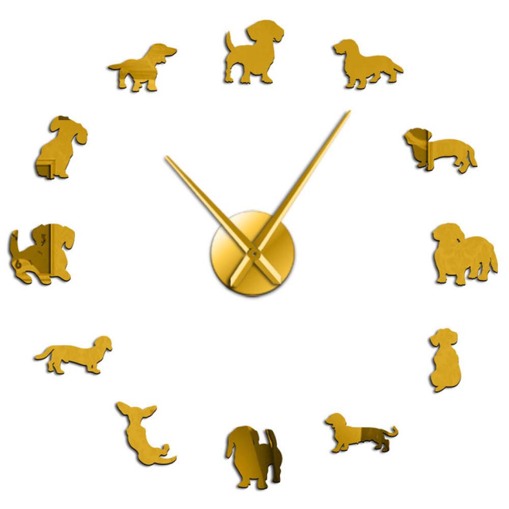DIY Frameless Giant Dachshund Wall Clock with Mirror Effect - Large Wiener Dog Pet Wall Art for Bedroom, Bathroom & Kids Room - Unique Sausage Dog Wall Watch for Home Decor & Gift Ideas