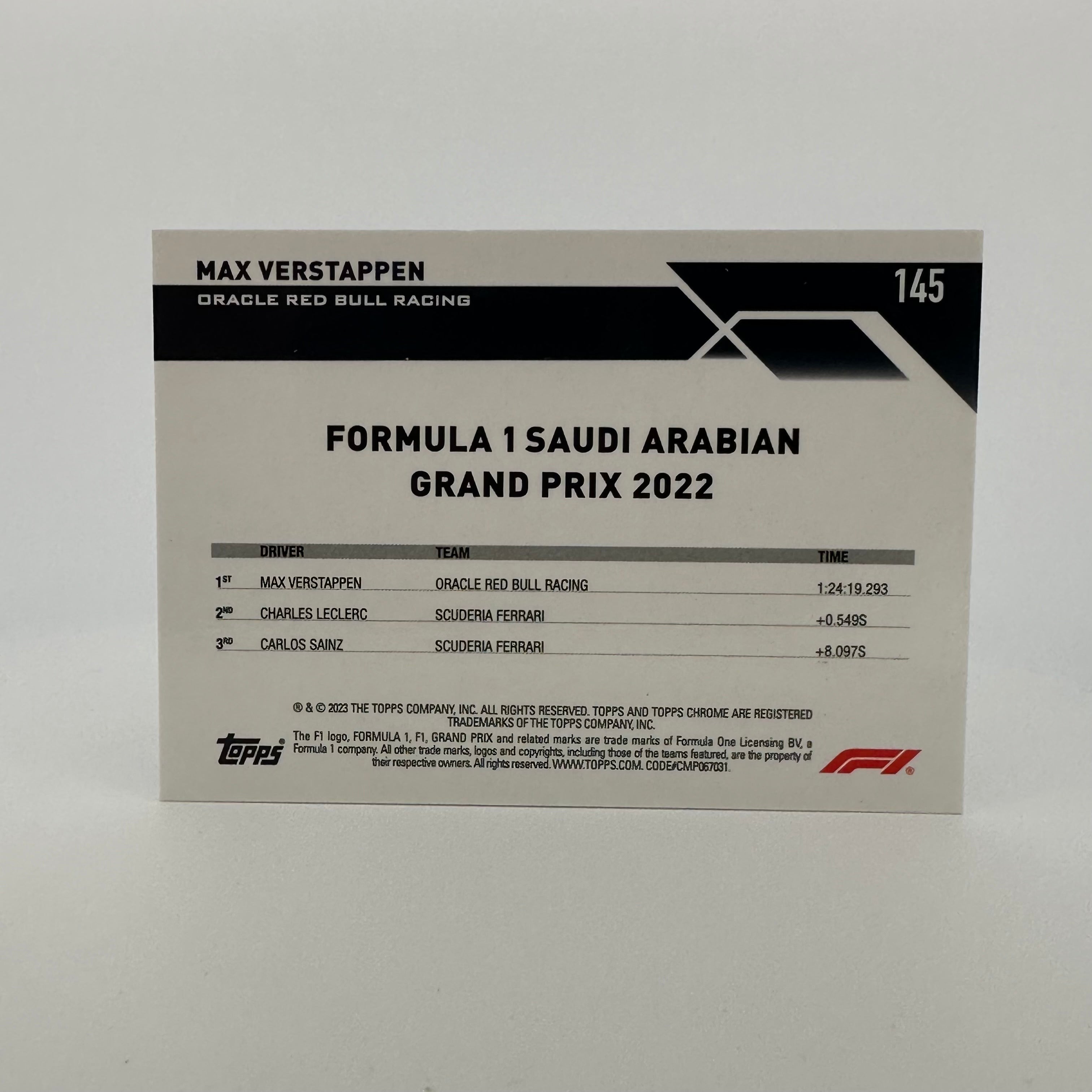 2023 Topps Chrome Sapphire Max Verstappen #145 Black & White - Limited Edition F1 Racing Card - Perfect for Collectors, Sports Memorabilia Enthusiasts & Formula 1 Fans