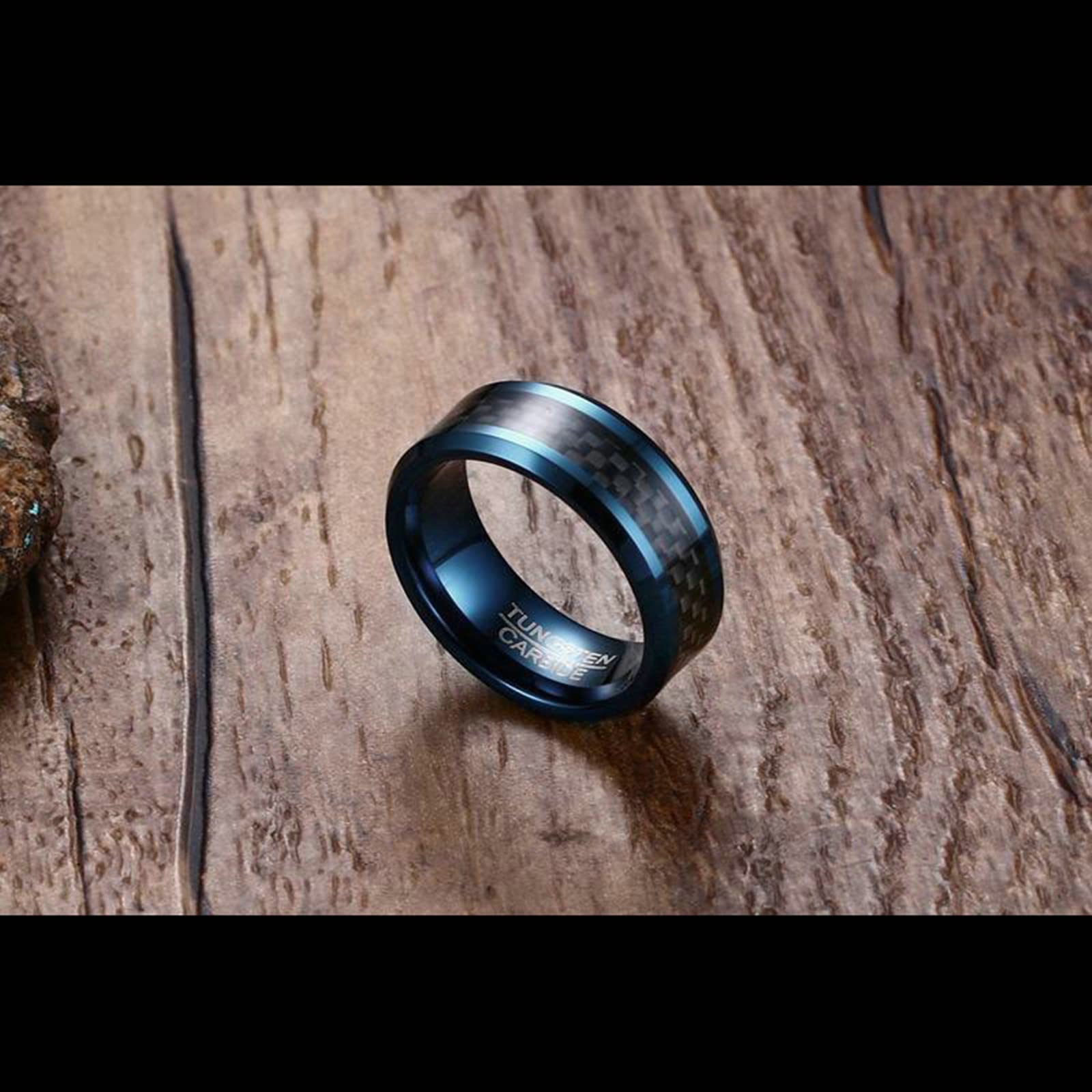 His and Her Tungsten Wedding Bands with Carbon Fiber Inlay - Blue & Black Matching Engagement Rings for Couples - Personalized Engraved Rings for Anniversary, Proposal & Special Occasions