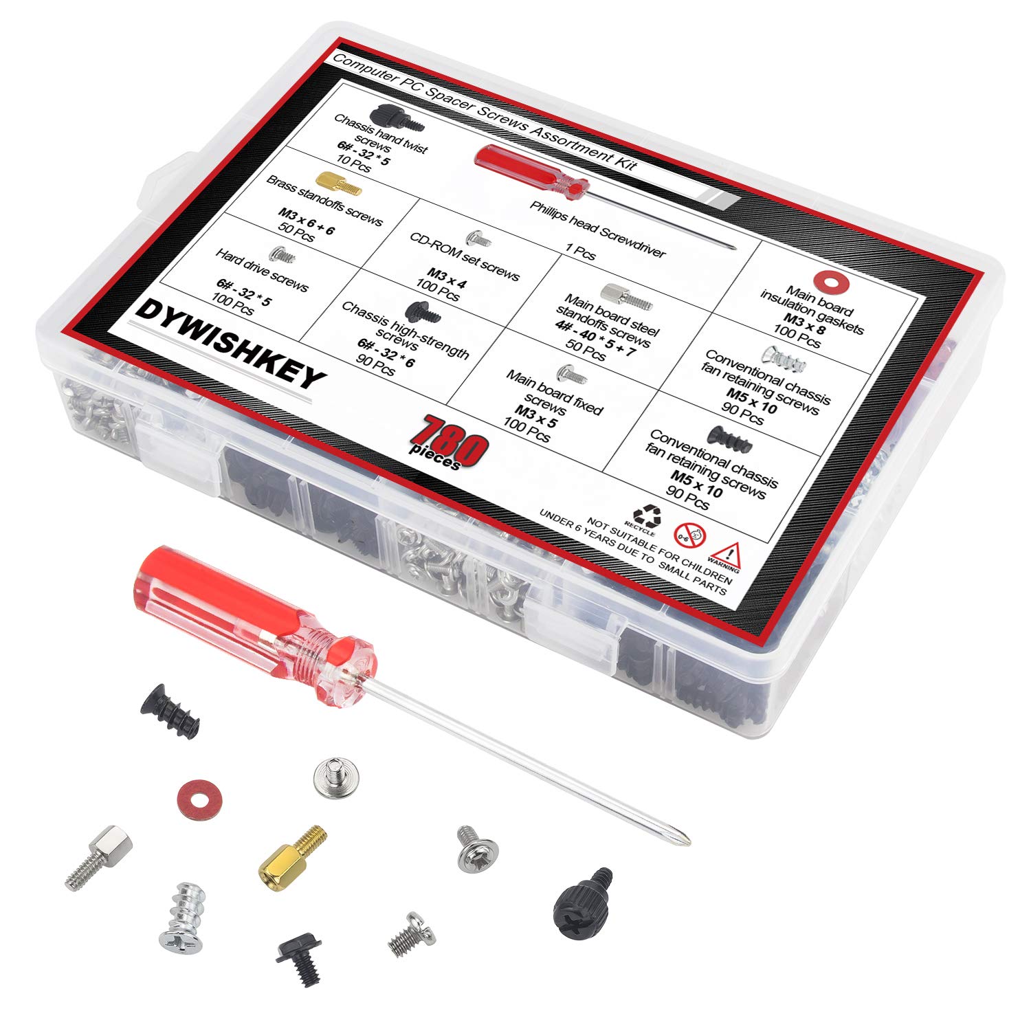 780PCS Computer Screw Kit - DYWISHKEY Premium Screw Standoffs Set for Hard Drive, PC Case, Motherboard, Fan, Power Supply & Graphics Card with Screwdriver | Perfect for PC Building, Repair & Maintenance