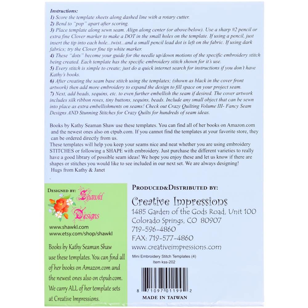 Creative Impressions 4-Piece Embroidery Template Set - Perfect for DIY Sewing, Quilting & Fabric Crafts