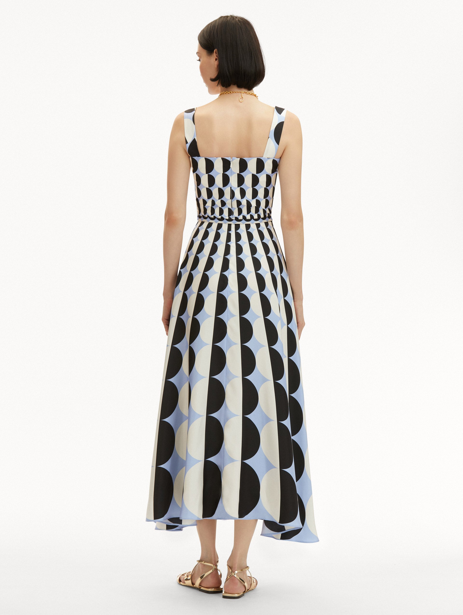 Geometric Circle Silk Twill Sleeveless Dress for Women - Elegant Summer Cocktail Party & Wedding Guest Outfit