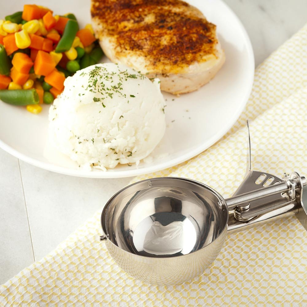 Restaurantware Met Lux 4oz Portion Scoop with Trigger Release - Gray Handle Stainless Steel Cookie & Ice Cream Scooper for Baking, Portion Control - Perfect for Cookie Dough, Cupcake Batter, Ice Cream Serving