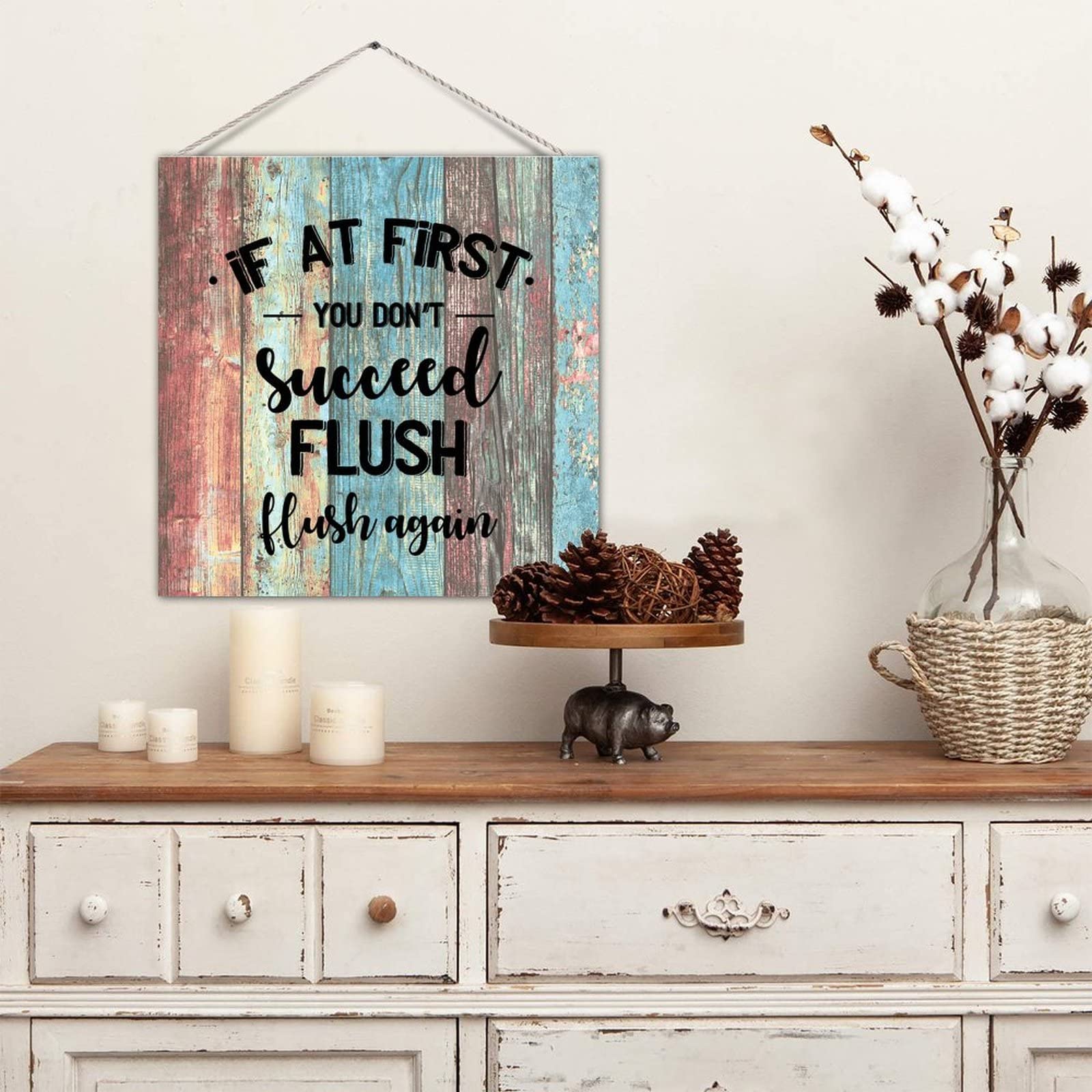 Farmhouse Bathroom Sign - Motivational Wood Plaque for Toilet Decor