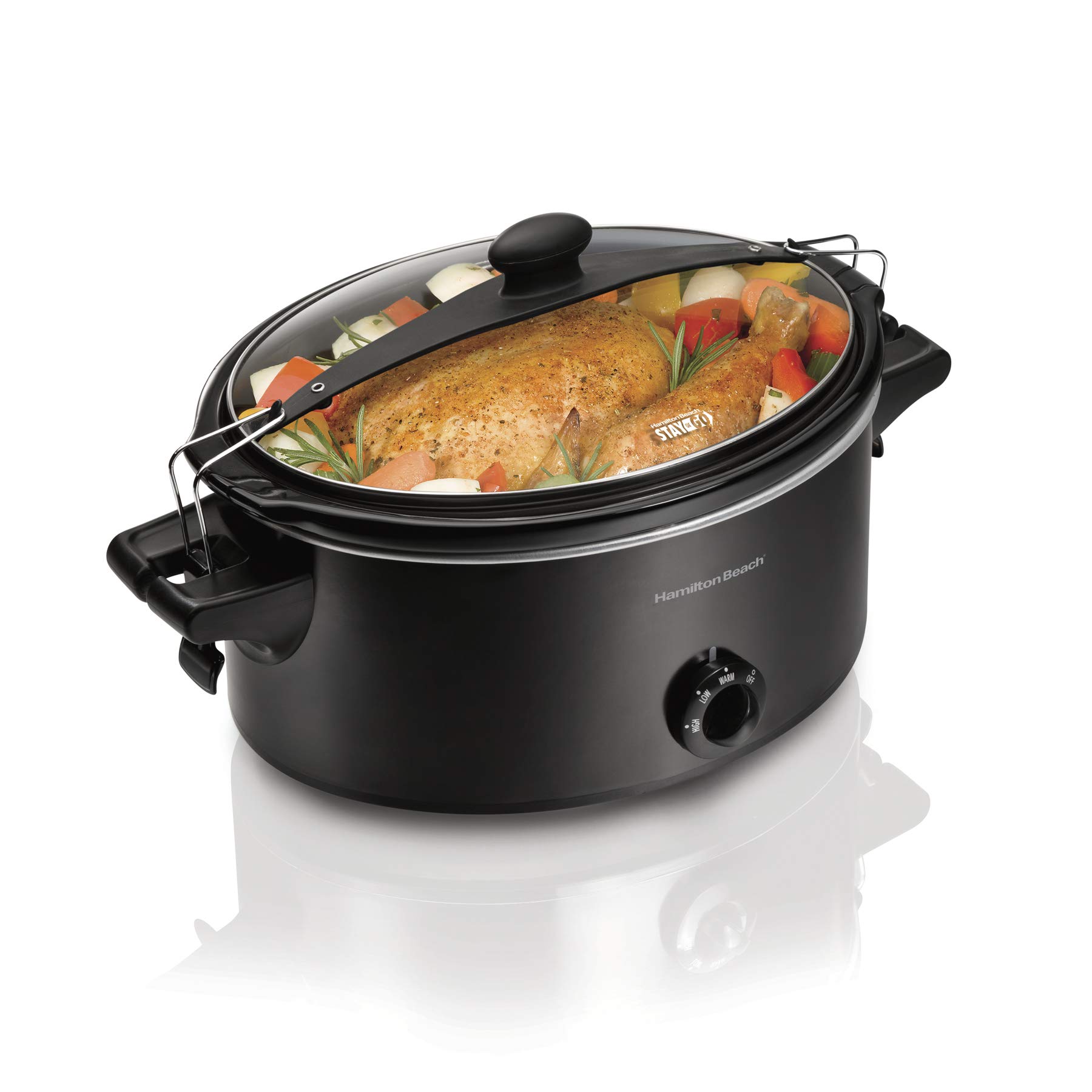 Hamilton Beach 6-Quart Portable Slow Cooker with Secure Lid Lock, Dishwasher-Safe Stoneware Crock - Black (Model 33261) | Perfect for Family Dinners, Potlucks & Meal Prep