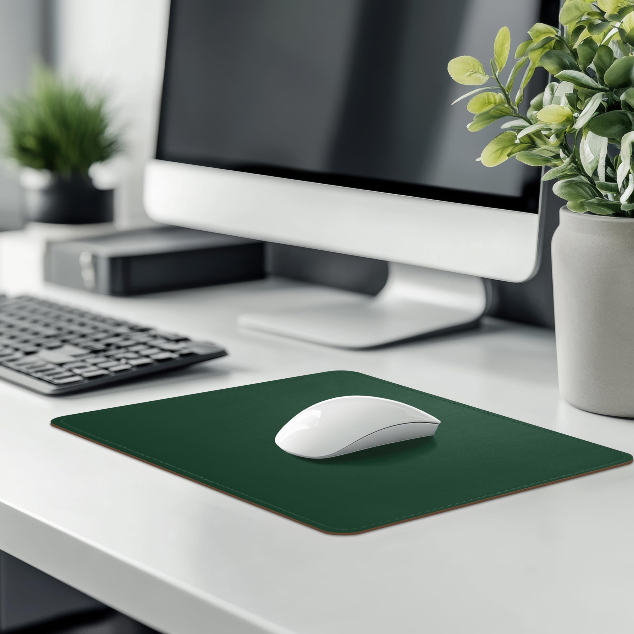 Premium PU Leather Mouse Pad with Stitched Edge - Non-Slip Microfiber Base, Waterproof Desk Mat for Computer & Laptop (8x11 Inch, Army Green) - Perfect for Office, Gaming & Home Workspace
