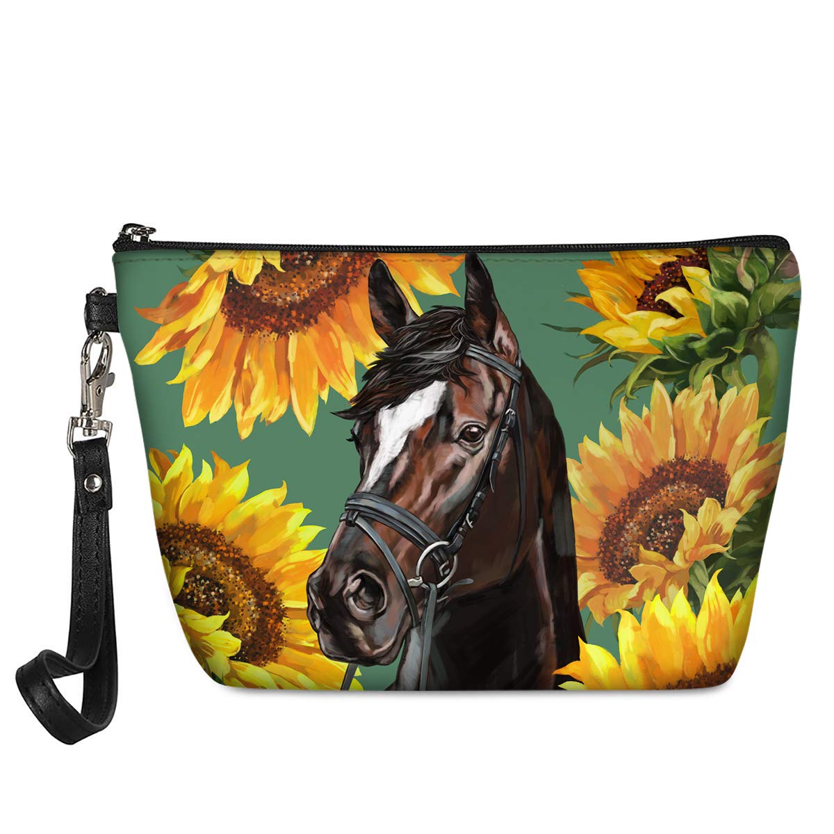 Renewold Sunflower Floral Makeup Bag - Waterproof PU Leather Travel Cosmetic Case with Zipper, Storage Pouch for Toiletries & Pencils - Perfect for Travel, School & Daily Organization