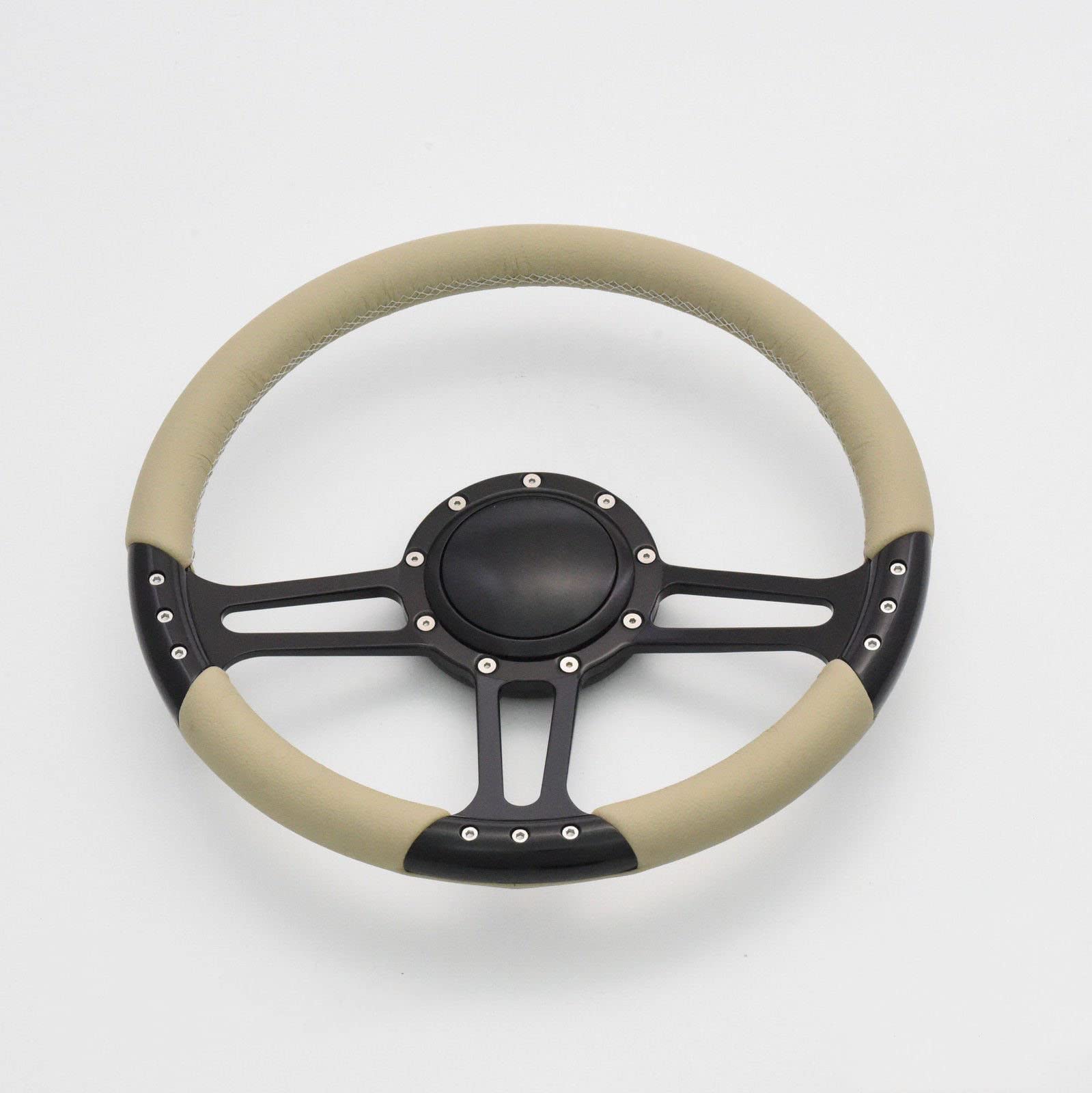 Flashpower 14'' Trinity Billet Full Wrap Steering Wheel - 9 Bolt Pattern, 2'' Dish with Horn Button (Tan) - Perfect for Off-Road Trucks, Jeeps & Custom Car Builds