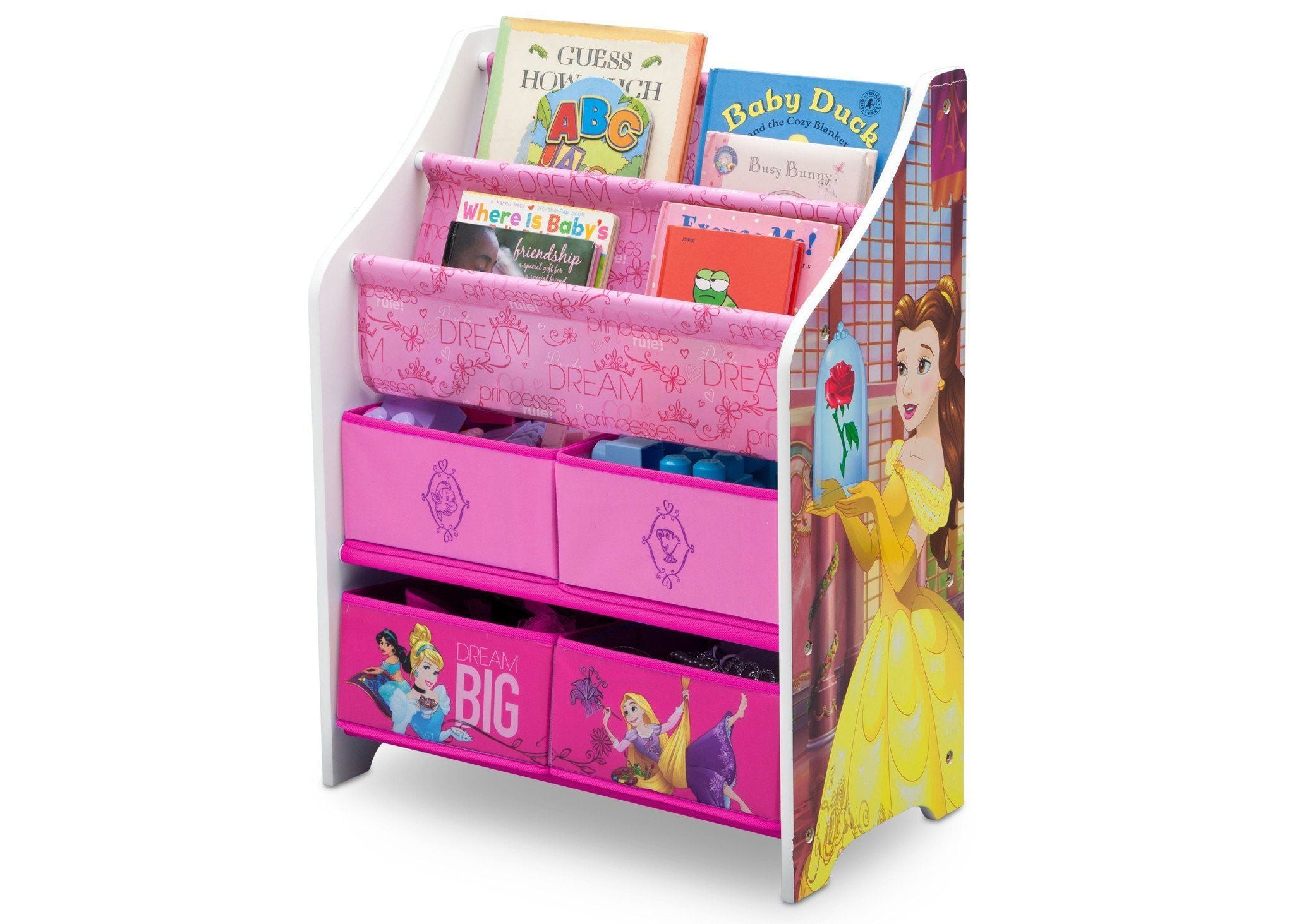 Princess Book and Toy Organizer - Kids Room Storage Solution for Books, Toys & Dolls - Perfect for Bedroom, Playroom & Nursery Organization