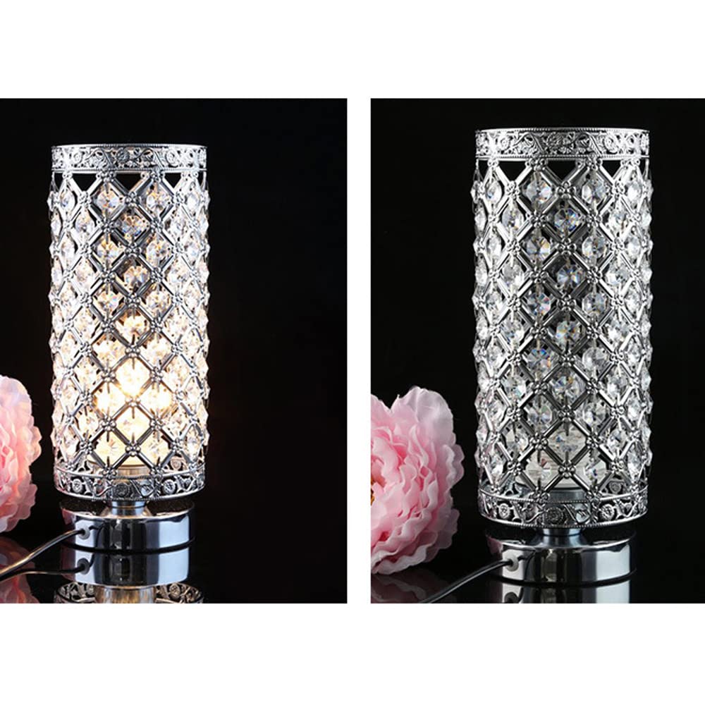 ZSIDA Crystal Table Lamp - Modern Bedside Nightstand & Desk Lamp with Crystal Beads Lampshade, Art Deco Style Lighting for Bedroom, Living Room, Office Decor