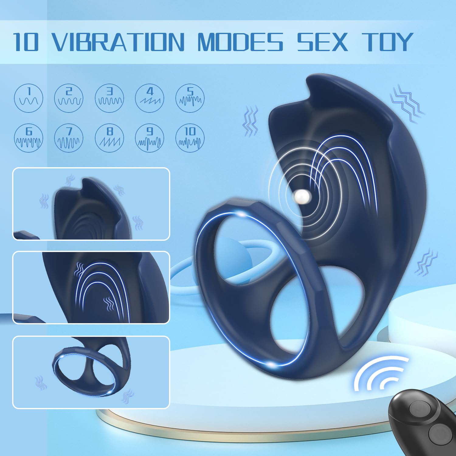 Premium Silicone Vibrating Cock Ring for Men - 10 Powerful Vibration Modes, Stretchy Design for Stronger Erection & Enhanced Pleasure - Stimulates Penis, Perineum & Testicles - Couples Sex Toy for Intimate Moments & Spicy Nights