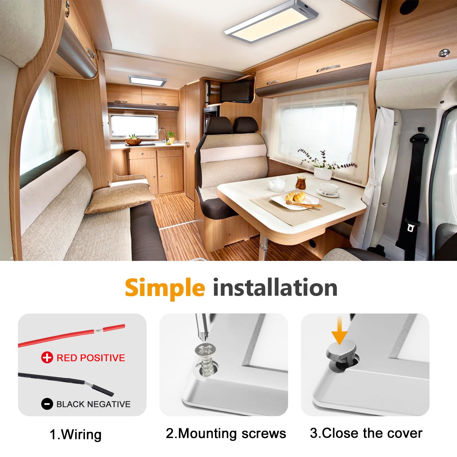12V RV Interior LED Lights - 12 Volt Camper Dome Lights with Switch for RV, Camper, Trailer & Boat | Energy-Efficient Ceiling Fixtures for Night Driving & Cozy Cabin Lighting