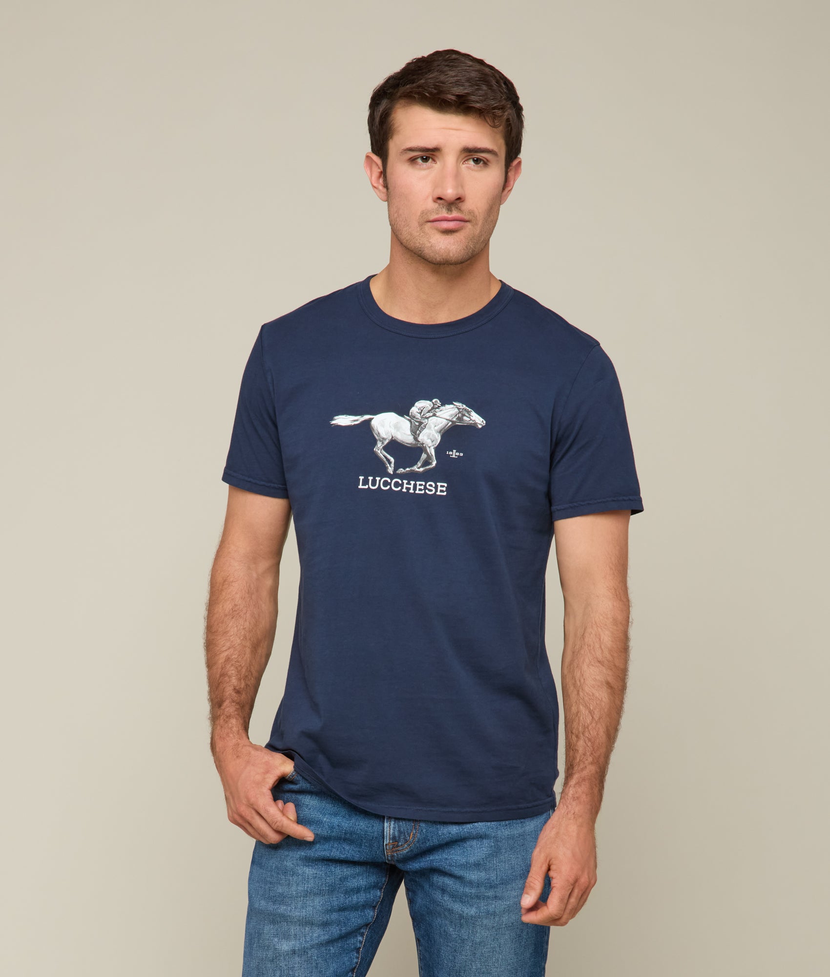 Lucchese Racehorse T-Shirt in Navy Blue - Stylish Comfort for Casual Wear & Western Fashion