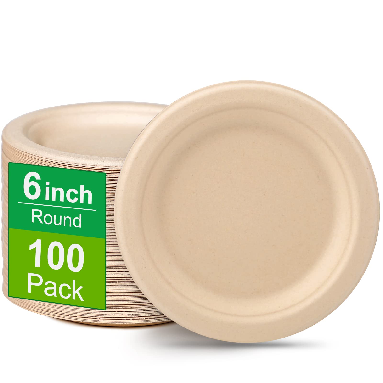 6 Inch Compostable Paper Plates (100 Pack) - Sturdy Brown Disposable Plates for Desserts, Cakes & Appetizers | Eco-Friendly Party Supplies for BBQs, Picnics & Birthday Celebrations