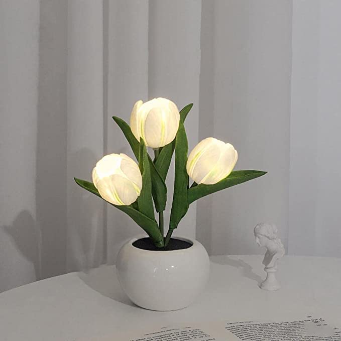 2023 New Tulip LED Table Lamp with Vase - Realistic Simulation Flower Night Light for Desk, Living Room, Bedroom Decor | Perfect for Home Office, Reading Nook & Cozy Ambience Lighting