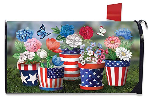 Briarwood Lane America in Bloom Summer Magnetic Mailbox Cover - Patriotic Standard Design for US Mailbox - Perfect for 4th of July, Memorial Day & Summer Home Decor