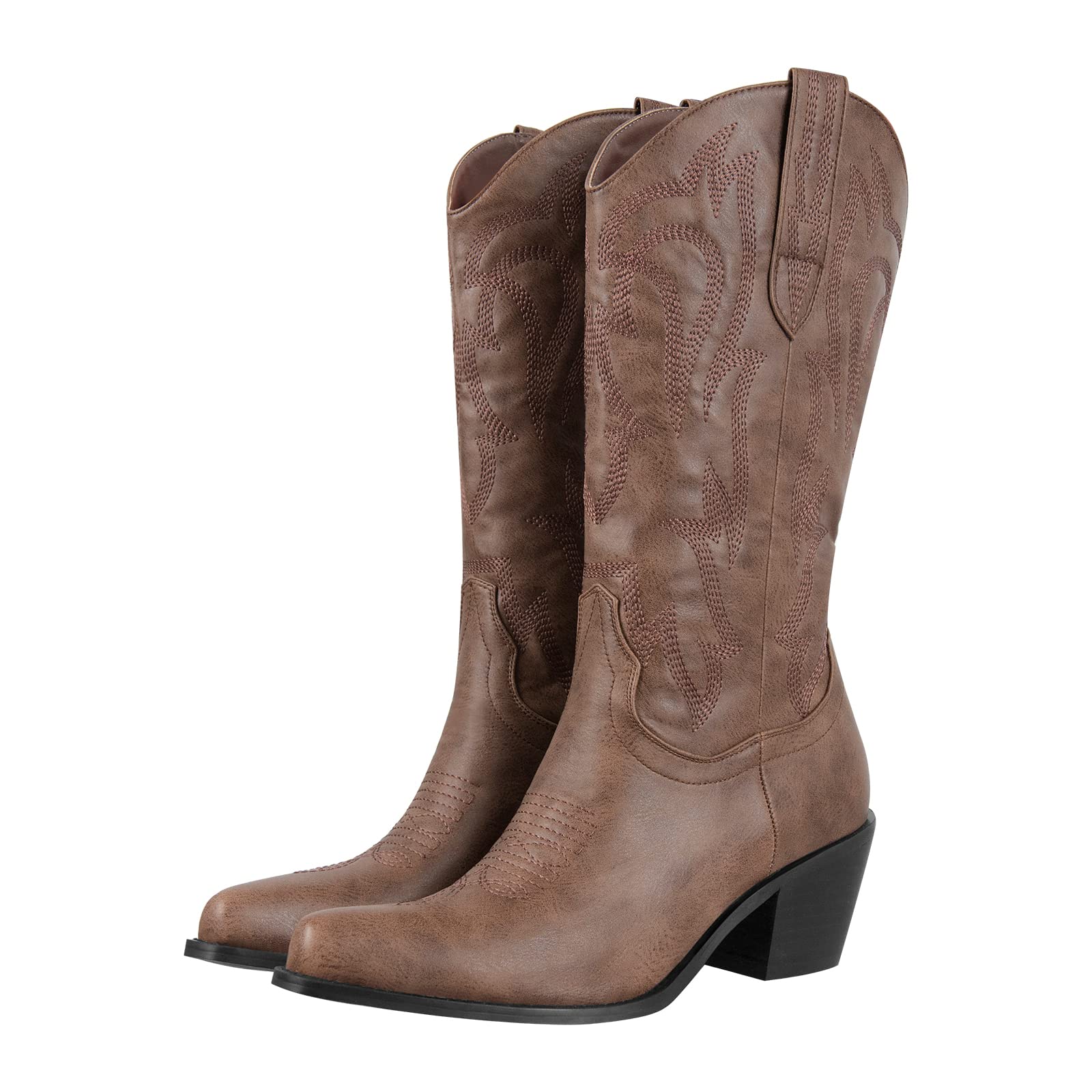 Richealnana Women's Western Cowboy Boots - Embroidered Pull-On Block Heel Ankle Boots for Country Dancing, Rodeo & Casual Outfits