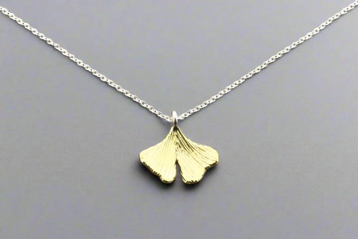 Elegant Brass Ginkgo Leaf Pendant Necklace in Sterling Silver - Perfect for Women's Daily Wear, Gift Giving & Special Occasions