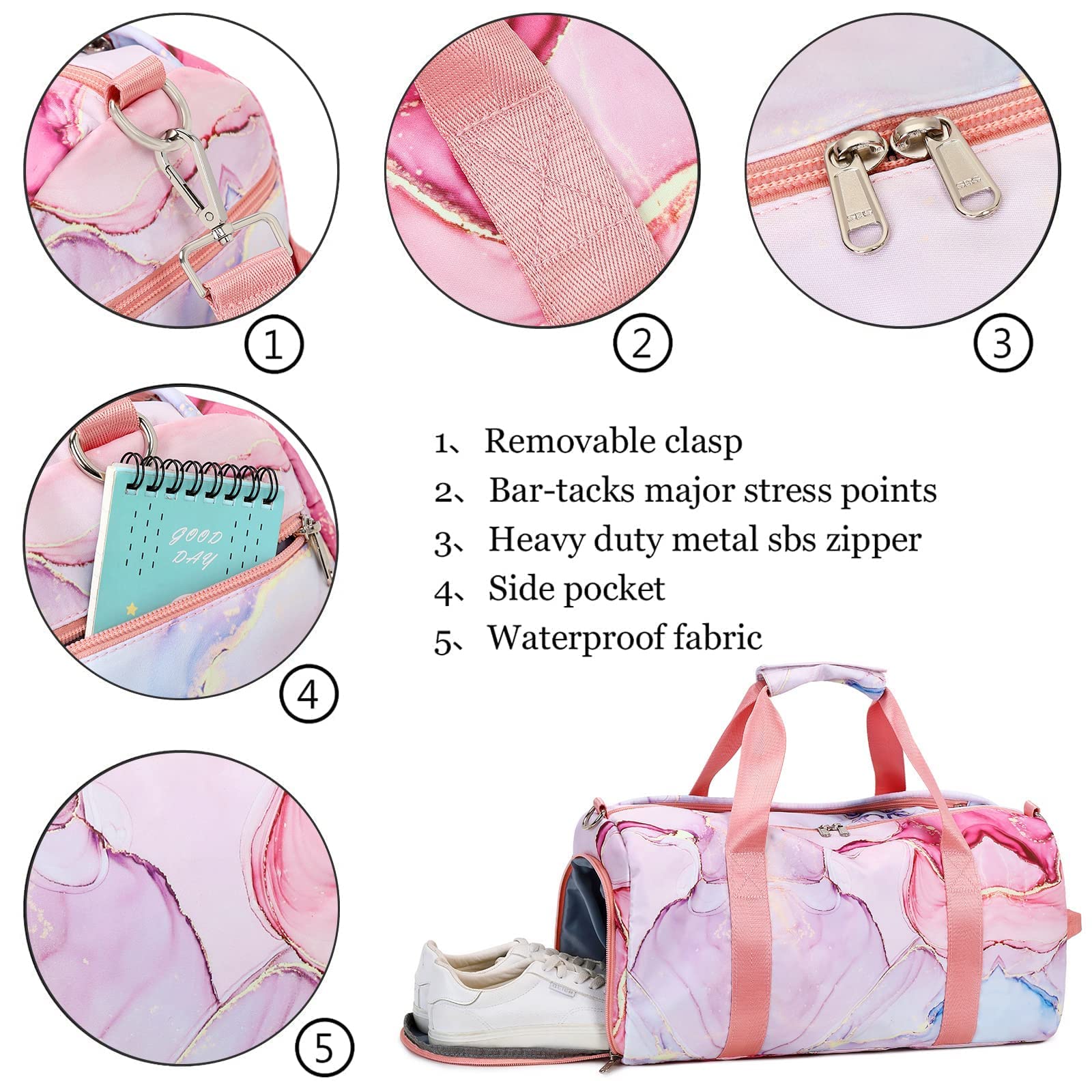 LOIDOU Women's Gym Bag - Small Duffle Bag for Girls & Women, Weekender Overnight Carry On Tote with Shoe Compartment & Wet Pocket - Perfect for Dance, Yoga, Travel & Sports