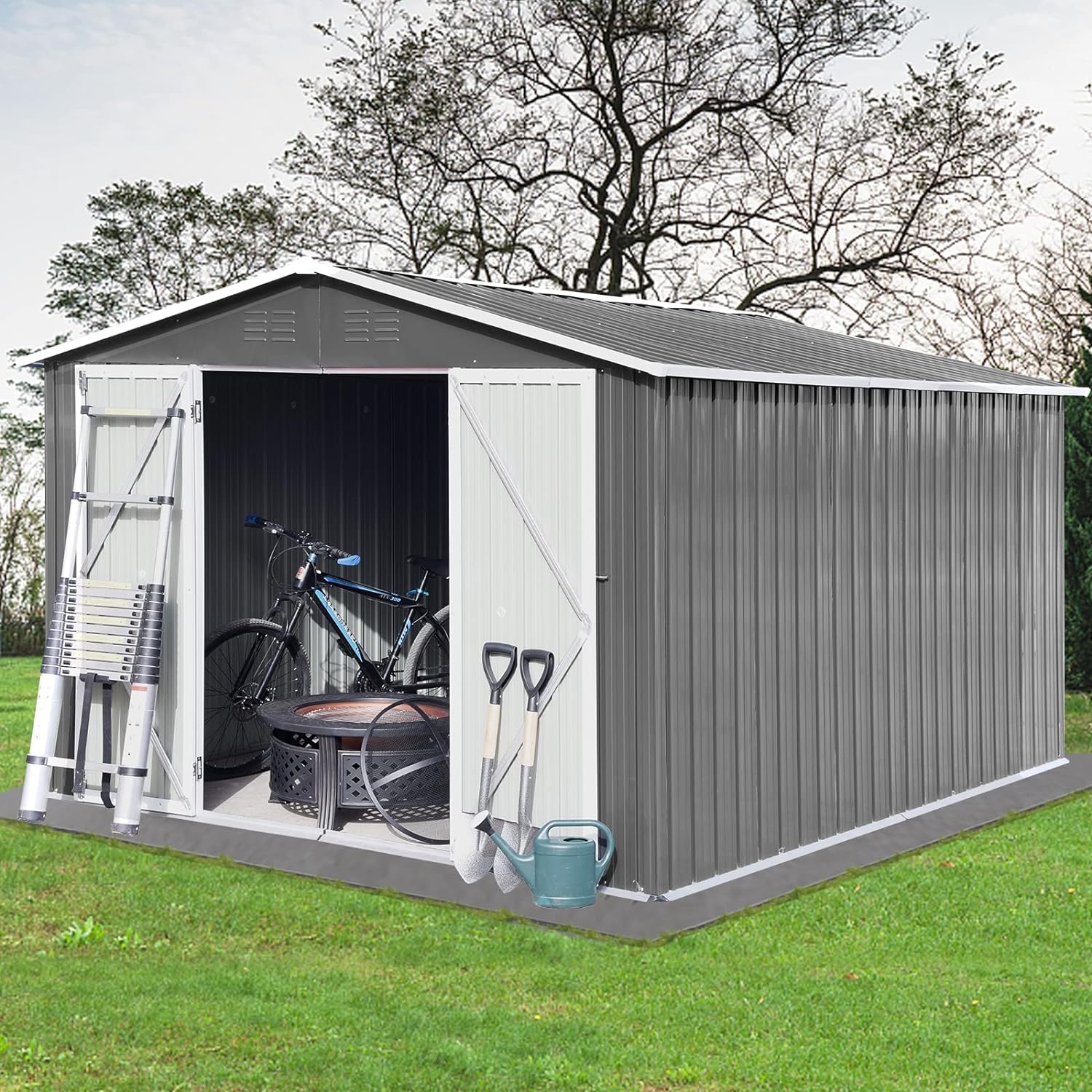 8x10FT Metal Outdoor Storage Shed - Lockable Steel Garden Shed with Anti-Corrosion Coating for Backyard, Patio & Garage Storage (Dark Grey) | Perfect for Storing Bikes, Trash Cans, Lawn Equipment & Outdoor Gear