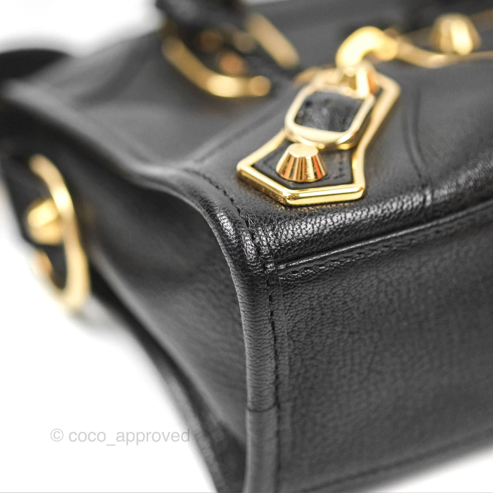 Balenciaga Classic Mini City Bag in Black Grained Calfskin with Gold Hardware - Perfect for Everyday Use, Work, and Night Out