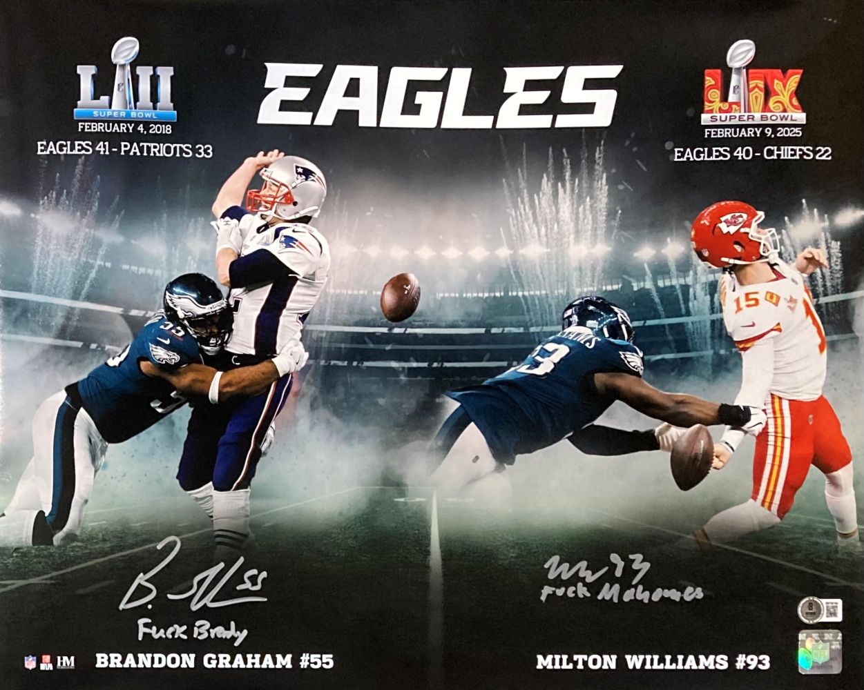 Graham Williams Autographed 16x20 Philadelphia Eagles Super Bowl Strip Sack Photo - Tom Brady & Patrick Mahomes - Perfect for Sports Memorabilia Collectors and Eagles Fans