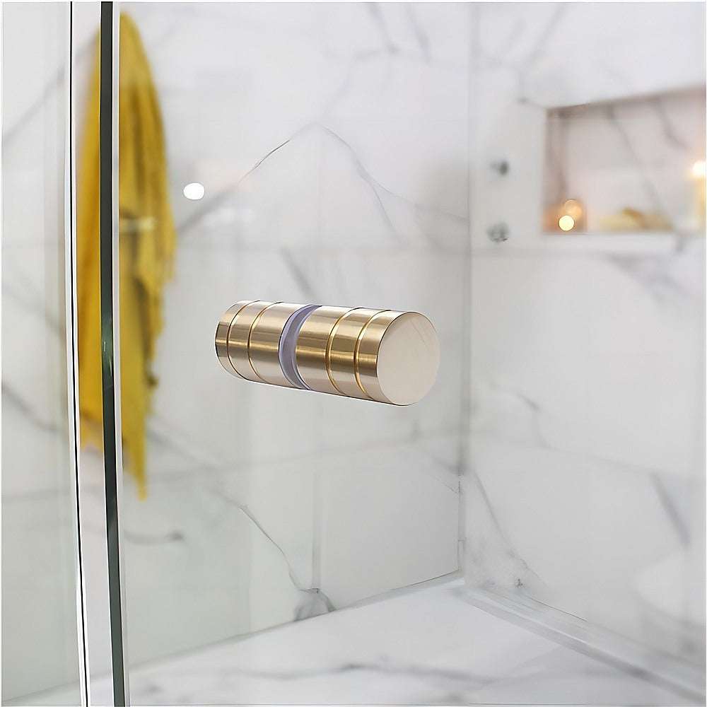 120cm Frameless Shower Screen with Gold Brackets & Stainless Steel Hinges - Round Knob Handle for Modern Bathroom | Wall to Wall Glass Shower Enclosure for Spa-Like Experience