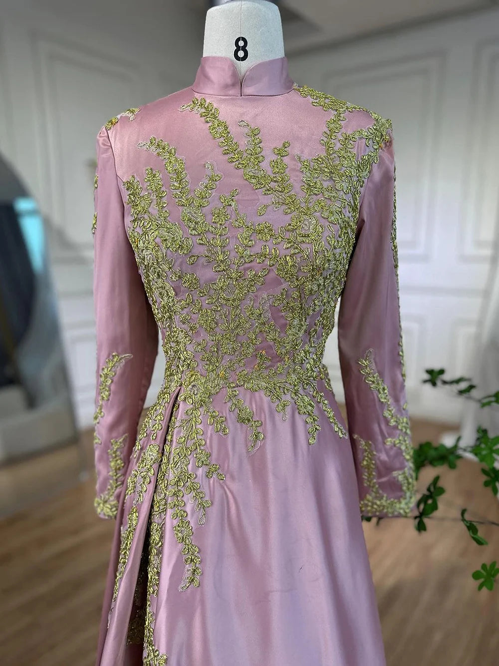 Elegant Muslim Pink Mermaid Evening Dress with Embroidery Satin for Women - Wedding, Party & Special Occasions - Serene Hill LA72218 (2025 Collection) - Perfect for Bridal Showers, Formal Events & Prom Nights