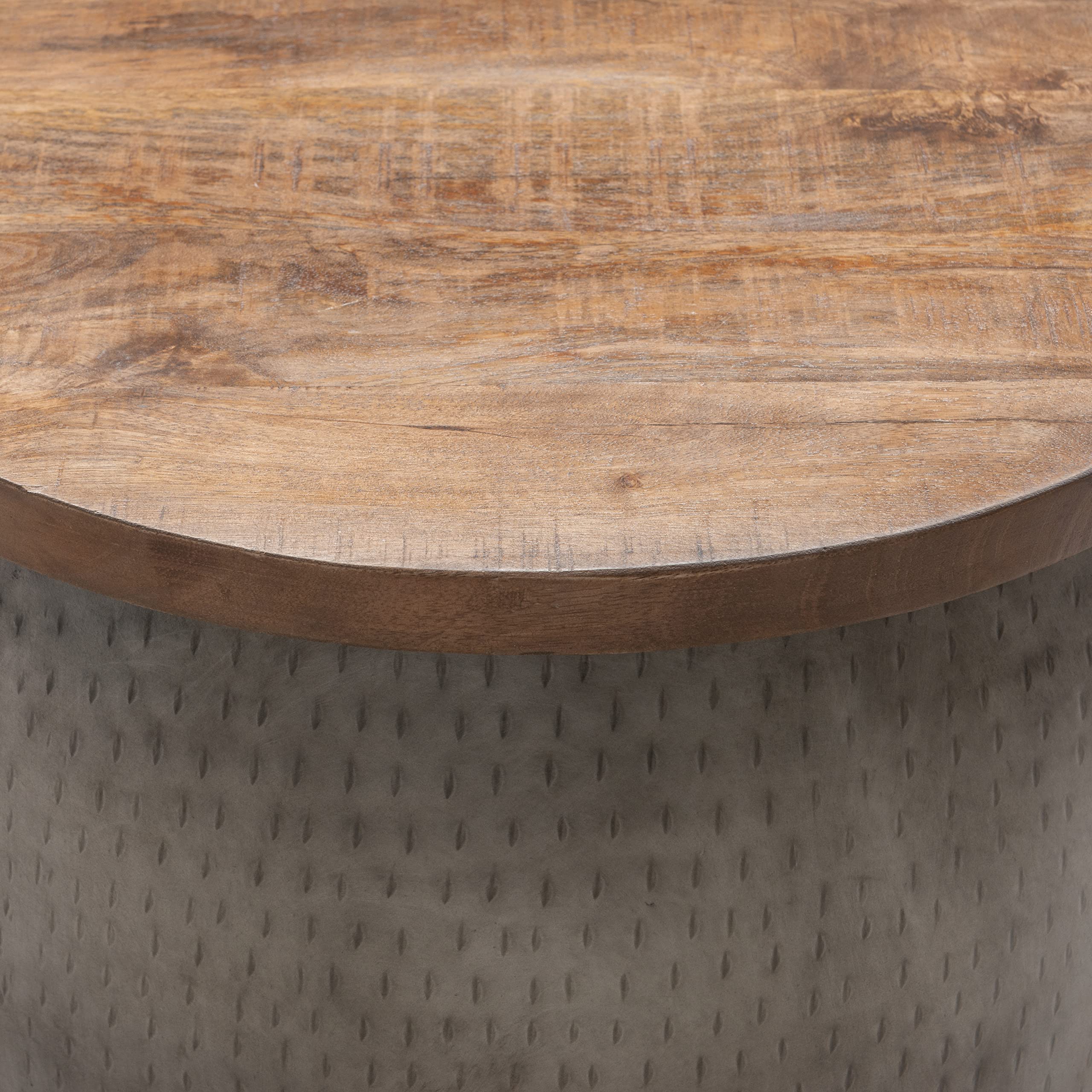 Powell Janice Small Silver Storage Drum Table - Stylish Side Table with Hidden Storage for Living Room, Bedroom, or Office