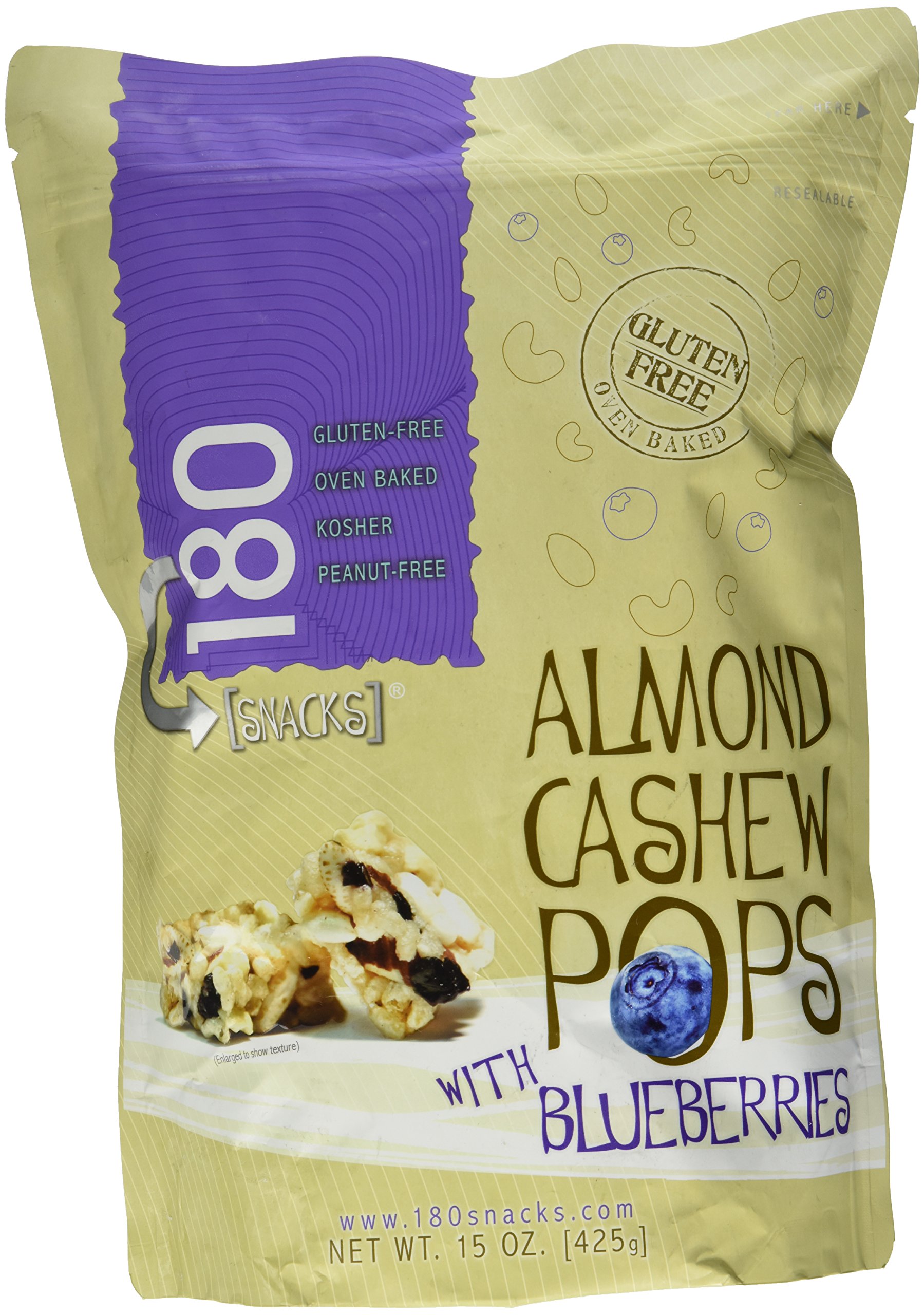 180 All Natural Gluten Free Almond Pops Snacks - 15oz Blueberry Flavor | Healthy Keto & Vegan Friendly Snack for Office, Travel & Kids Lunch Box