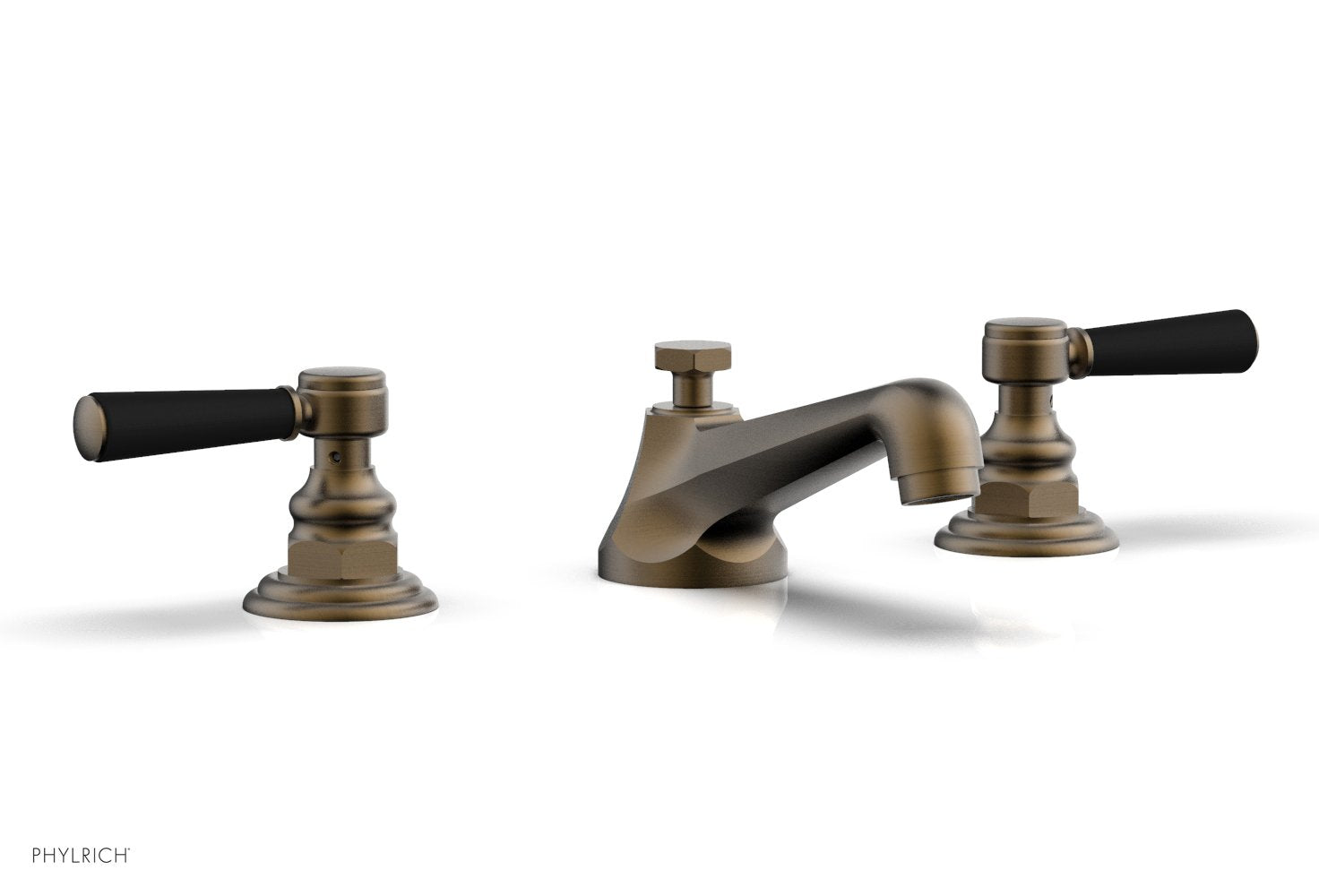 HEX TRADITIONAL Widespread Bathroom Faucet with Satin Black Lever Handles - Model 500 02 | Perfect for Modern Vanities and Powder Rooms