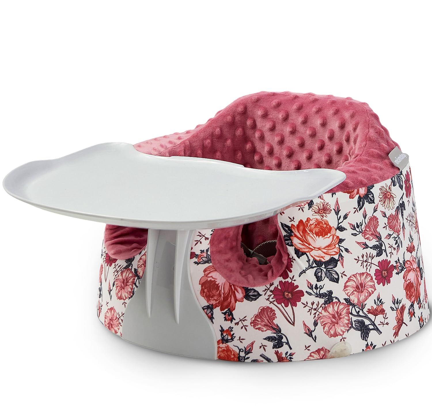 Breathable Baby Bumbo Seat Cover & Activity Tray Set - Easy Install/Remove, Compatible with Bumbo Floor Seat (Flower Design) - Perfect for Feeding, Playtime & Learning Activities